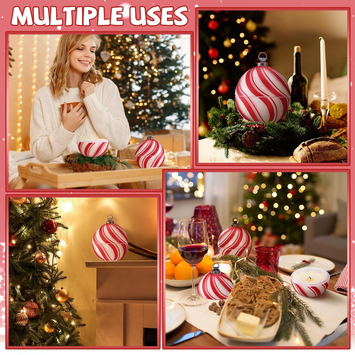 Conelist 2 Pcs Candy Christmas Ball Candles 3.9 Inch Red and White Christmas Ornament Candle Decor Cinnamon Scented Mercury Glass Xmas Table Decorations for Holiday Party Gifts