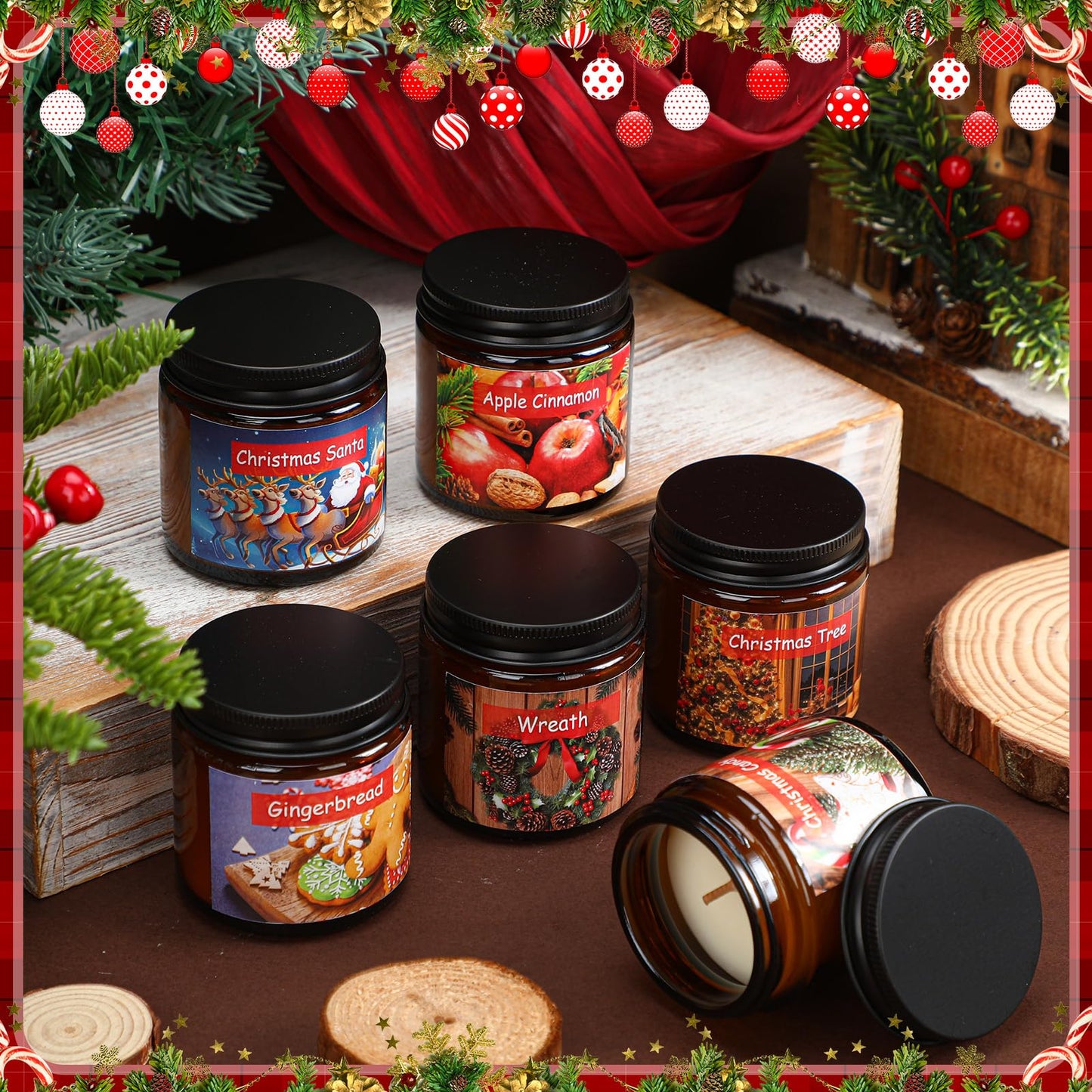 Conelist 6 Pcs Christmas Candle Set Scented Candle Gift Set Christmas Tree, Cookies, EVE, Apple, Candy, Wreath Gift for Women and Men