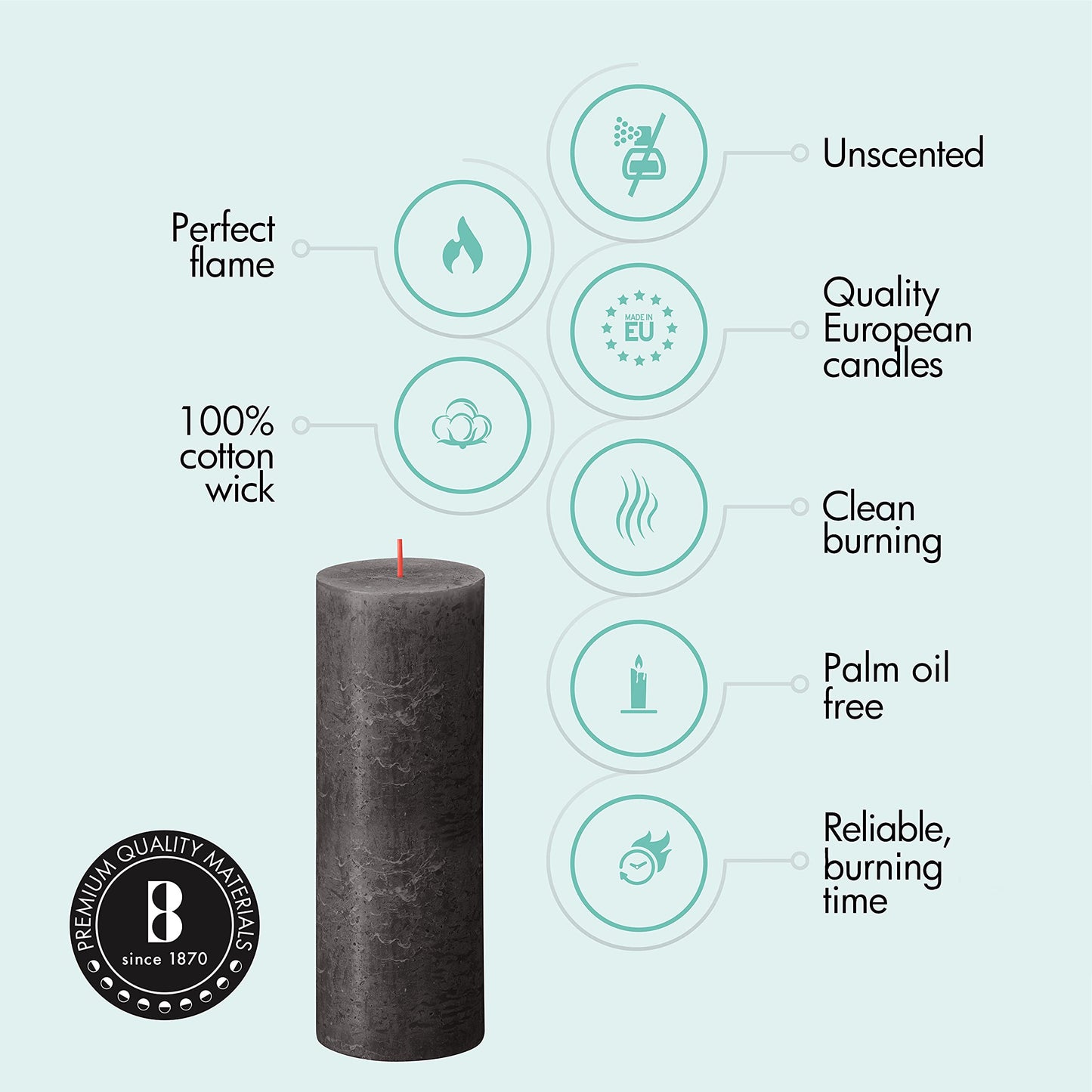 BOLSIUS 6 Pack Black (Stormy Gray) Rustic Pillar Candles - 2.75 X 7.5 Inches - Premium European Quality - Includes Natural Plant-Based Wax - Unscented Dripless Smokeless 85 Hour Home Decor Candles