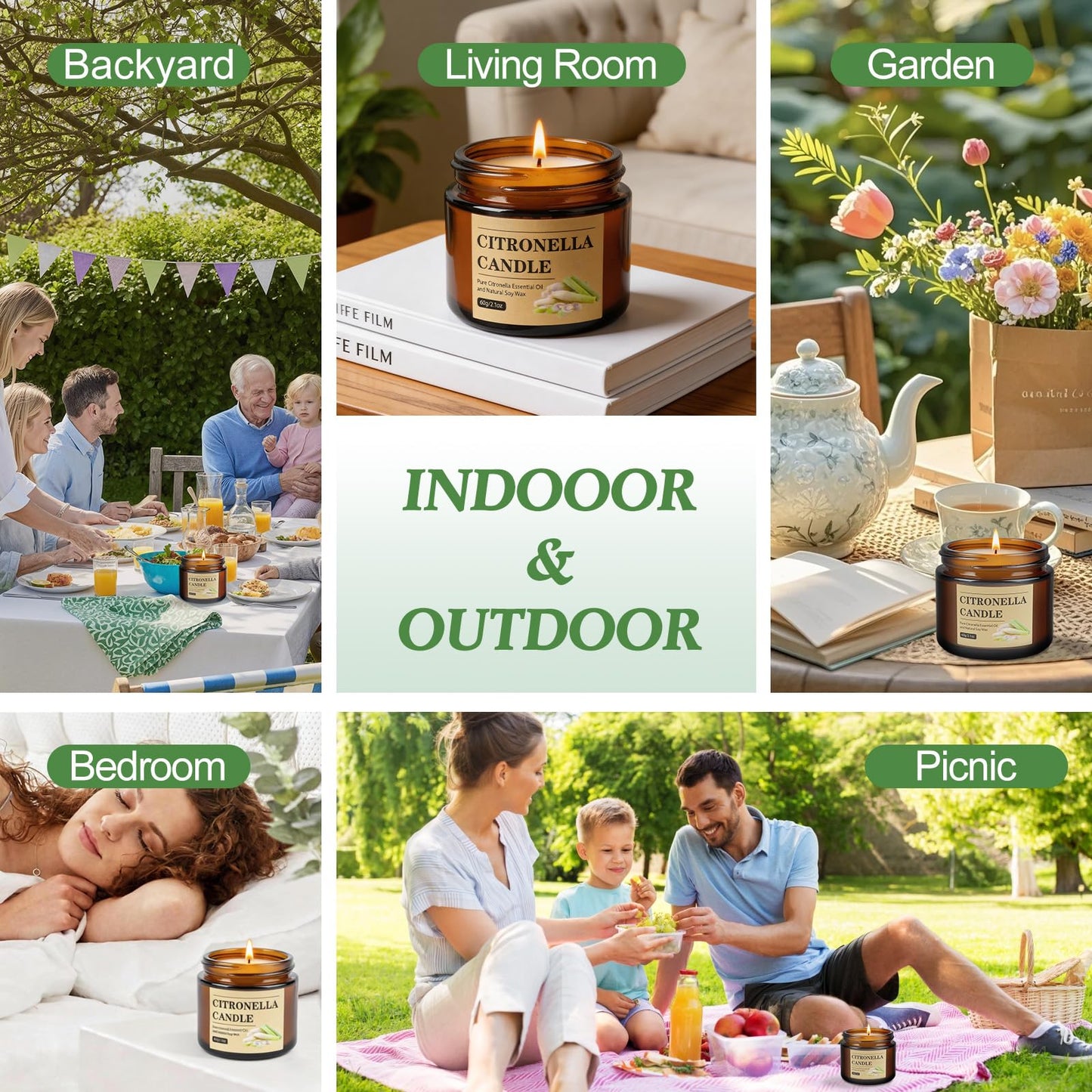 Citronella Candles Outdoor, 8 Pack Citronella Candles with Lids, 120 Hours Burn Time, Natural Soy Wax, Glass Jar Candle for Patio, Yard, Camping, Balcony, Garden, Summer Nights and Indoor Use