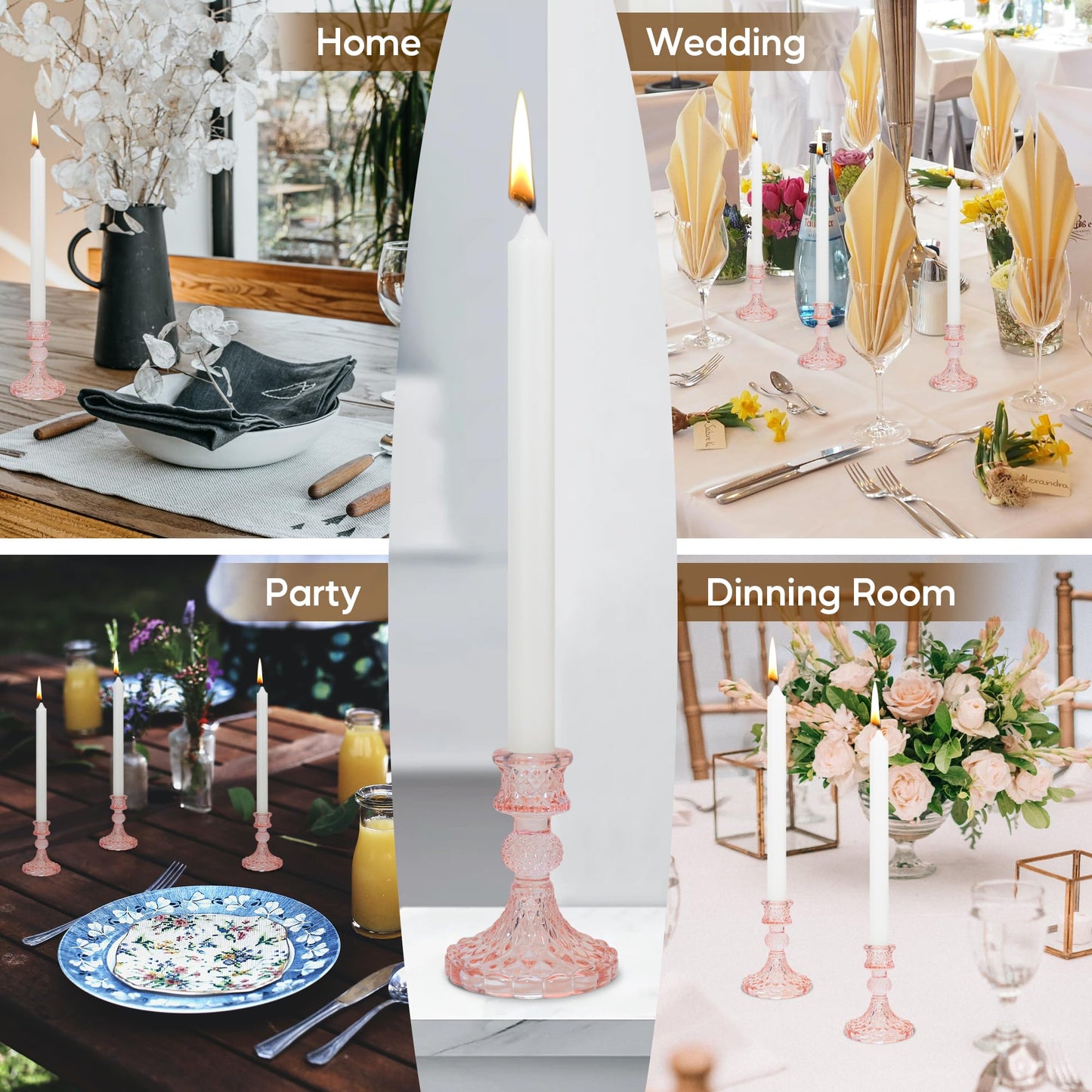 Glass Candlestick Holder Taper and Candle Holder Desktop Decoration for Wedding Dinning Party-3 pcs
