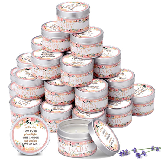 MTLEE 24 Pcs Flowers Baby Shower Party Favors Candles Lavender Scented Baby Shower Favors for Guests Rustic Tealights Candles Gender Reveal Return Gifts (1.2 oz, Pink)
