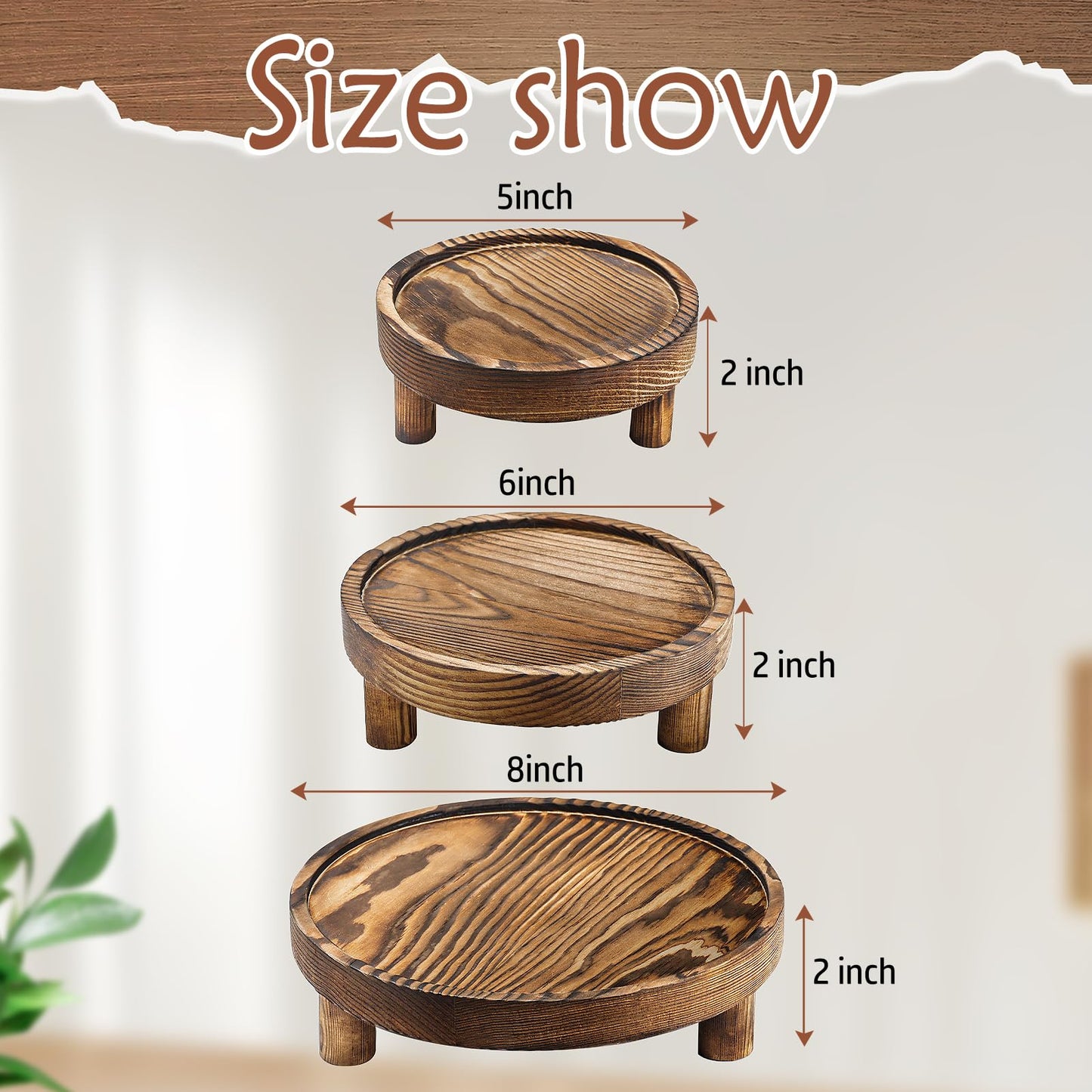 Destop 3PCS Wooden Display Risers for Display,Wood Riser Display Pedestal Stand for Home Décor (Rustic Brown,8,6,5'')