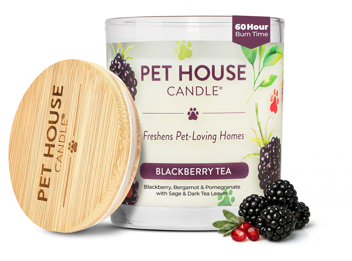 One Fur All Pet Candle 9 OZ Plant-Based Spring Candle with a 60 Hour Burn Time - BlackBerry Tea