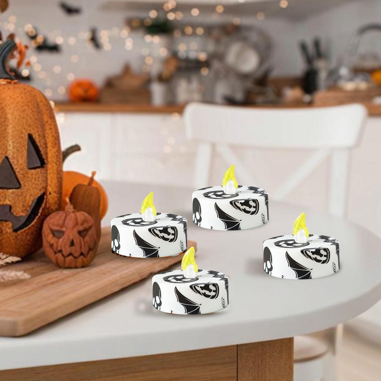 FCMSHAMD Halloween Bat Flameless Tealights Candles with 10-Key Remote Timer Battery Operated, 2.2 Inch Flickering LED Tea Lights Candles for Home Decoration,12 Pack