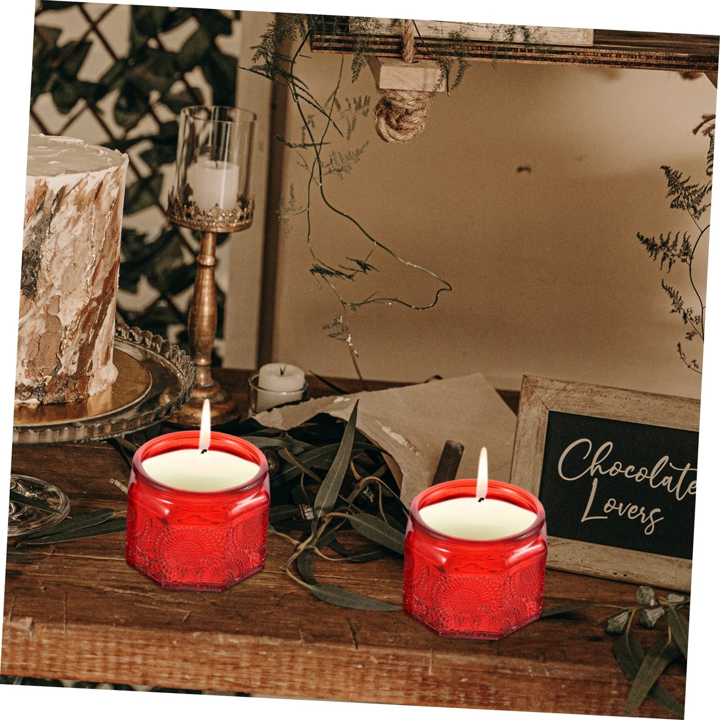Gogogmee 14pc Glass Candle Tins Lids DIY Candle Making Jars Craft Storage Container Embossed Pattern for Birthday Present