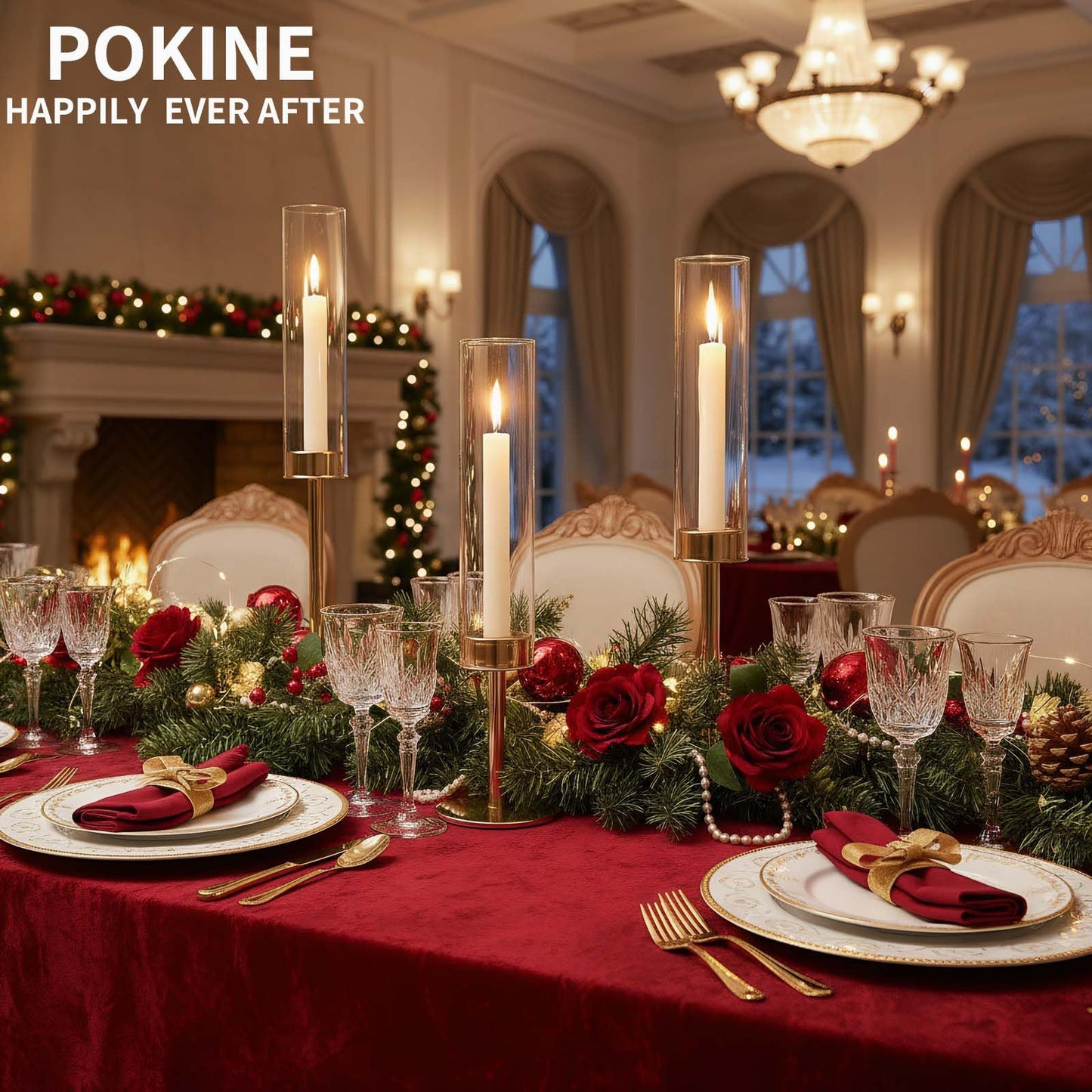 POKINE Gold Candle Holders Set of 6 for Glass Taper Candle Holders,Hurricane Candlestick Holder for Home Decor, Wedding, Dinning, Party Decorative, Anniversary (6,Gold)