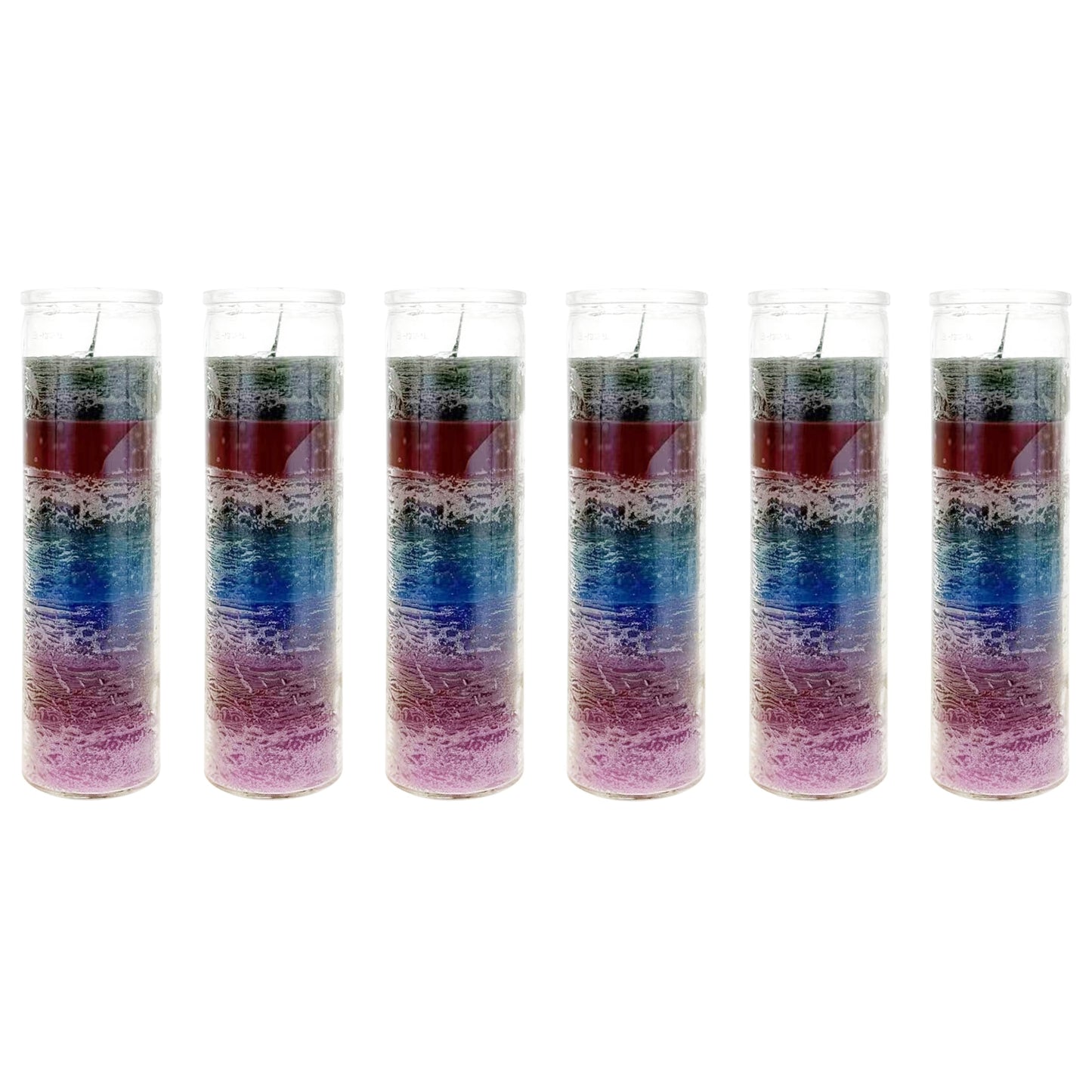 Mega Candles 6 pcs Unscented 7 Color Glass Devotional Prayer Candles, Hand Poured Wax Candle 2 Inch x 8 Inch, Sanctuary, Vigils, Prayers, Casting Chimes, Spiritual, Rituals, Spells, Wicca, Deities