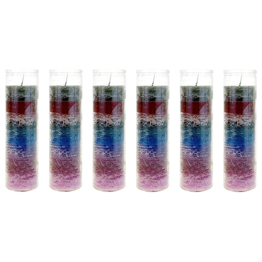 Mega Candles 6 pcs Unscented 7 Color Glass Devotional Prayer Candles, Hand Poured Wax Candle 2 Inch x 8 Inch, Sanctuary, Vigils, Prayers, Casting Chimes, Spiritual, Rituals, Spells, Wicca, Deities