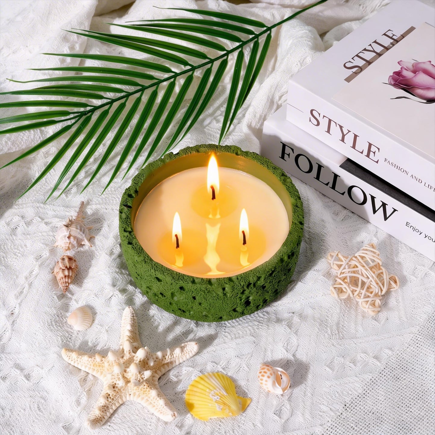 Viyffo 20oz Large Scented Candle – Woodland Breeze, 3 Wick Non Toxic Soy Candles for Women and Men, Elegant Matte Green Ceramic Jar, Luxury Home Fragrance, Elegant Outdoor Décor & Spring Gift