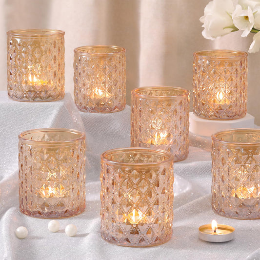 8 Pcs Large Votive Candle Holders Gold Tea Light Candle Holders Glass Candle Holder for Wedding, Bridal Shower, Table Centerpiece, Party, Home Decor
