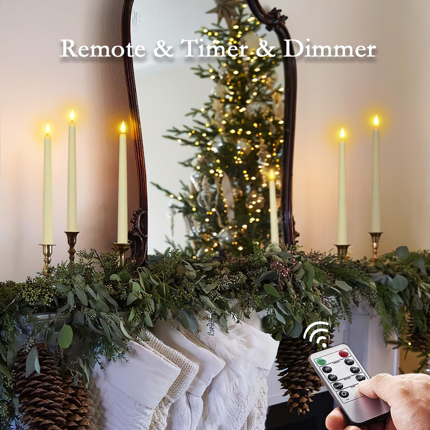 Homemory 48 Pcs Flameless Taper Candles with Remote Timer Dimmer, 11 inches Ivory Candlesticks Battery Operated, Plastic LED Taper Candles with Flickering Flame for Party Christmas Church Wedding