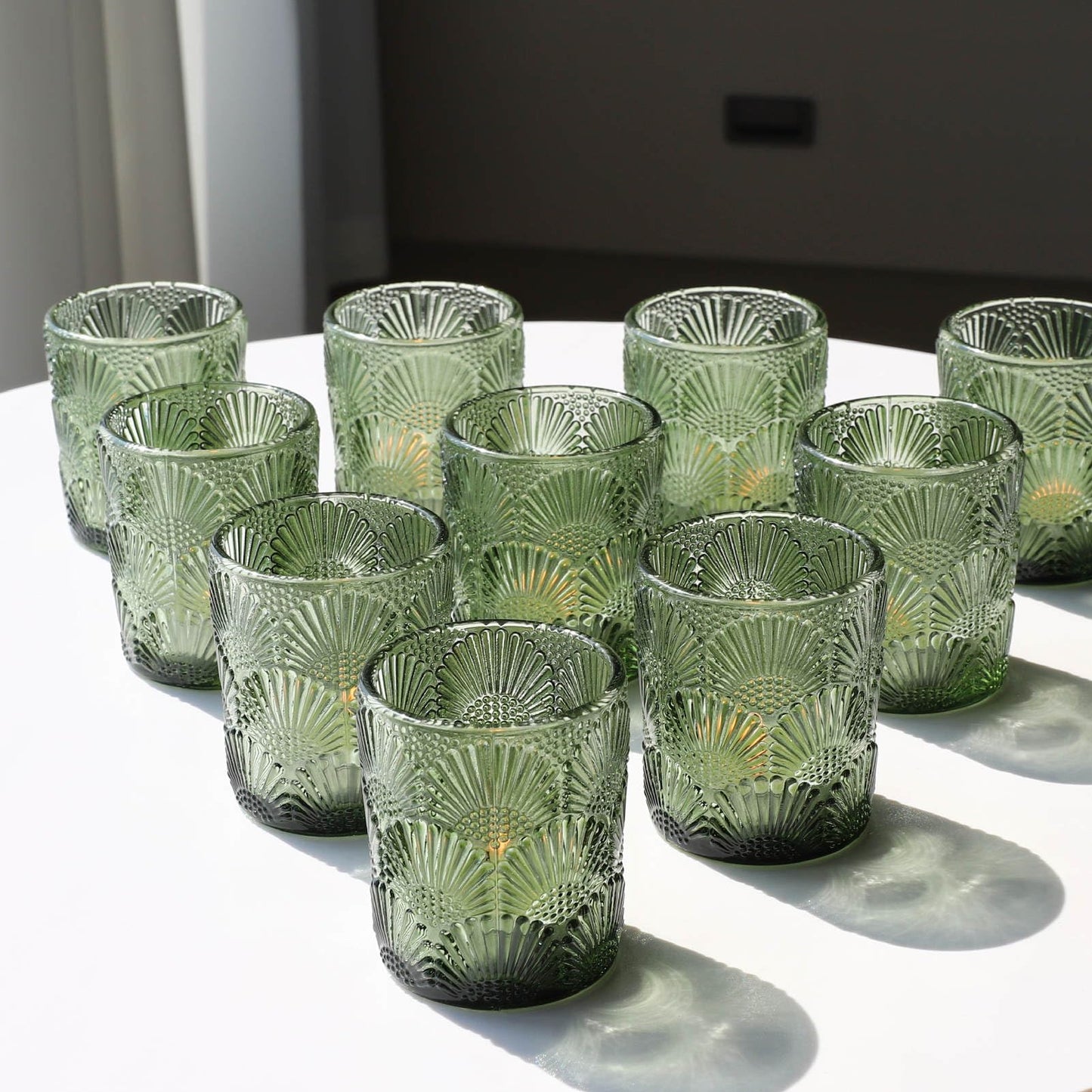 Woho Green Votive Candle Holders Set of 24, Green Glass Tealight Candle Holder for Christmas Party Decor, Tea Light Candle Holder Glass for Wedding Table Lovely Gift