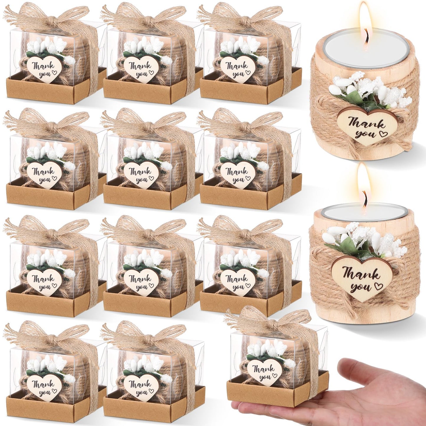 Retisee Wedding Candle Favors for Guests Bridal Shower Wood Memorial Tealight Candle Holder Thank You Gifts Handmade Candles for Wedding Baby Shower Housewarming Table Centerpiece(12 Pcs)