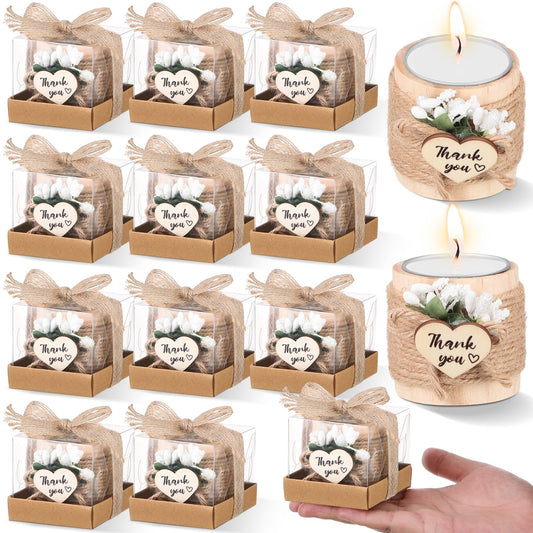 Retisee Wedding Candle Favors for Guests Bridal Shower Wood Memorial Tealight Candle Holder Thank You Gifts Handmade Candles for Wedding Baby Shower Housewarming Table Centerpiece(12 Pcs)