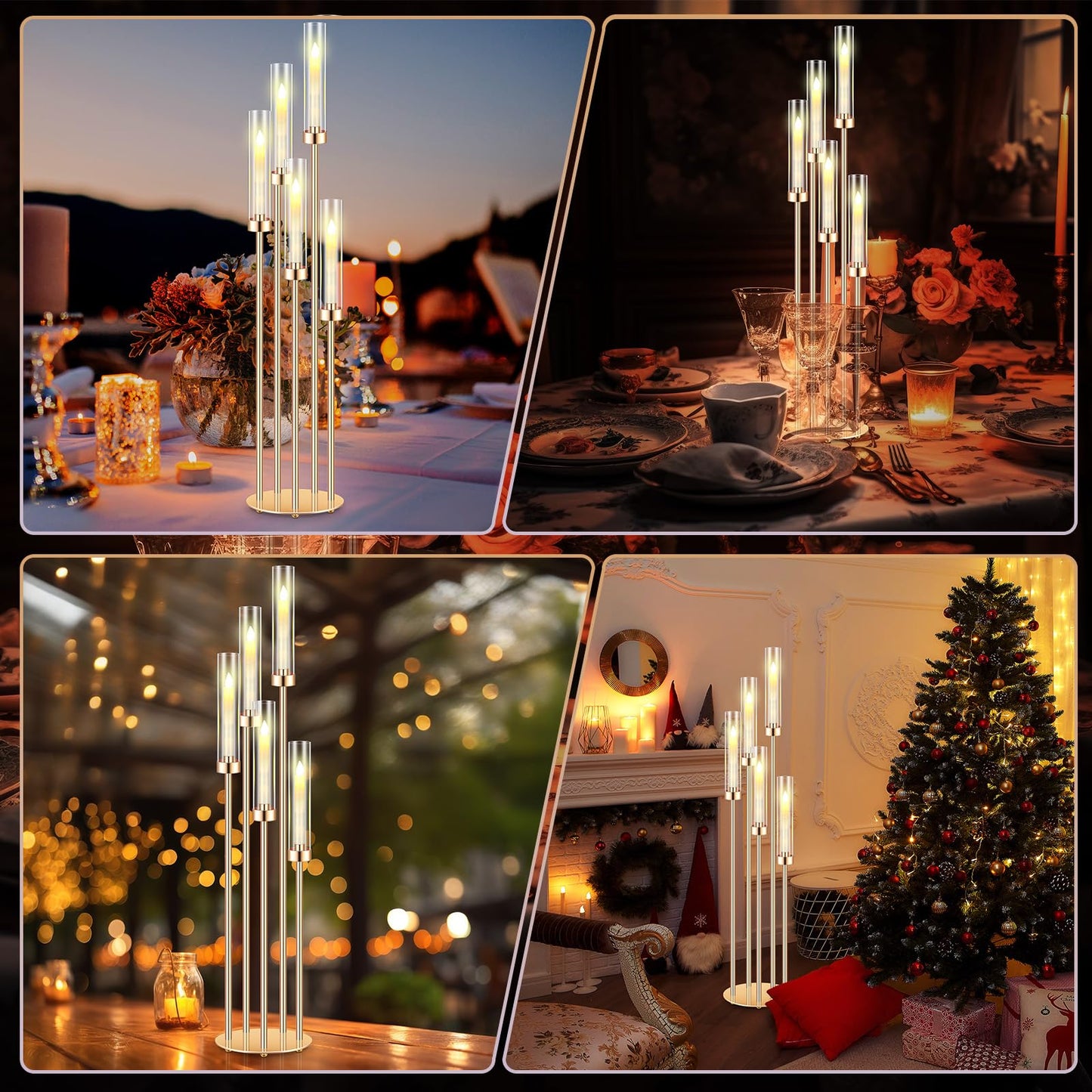Tandefio 2 Sets Acrylic Candelabra Centerpieces 42.5" Tall Clear Candle Holders Pillar Taper Candlestick with Lampshades 5 Arm Floor Candelabra Stand for Wedding Christmas Ceremony Dinner Party