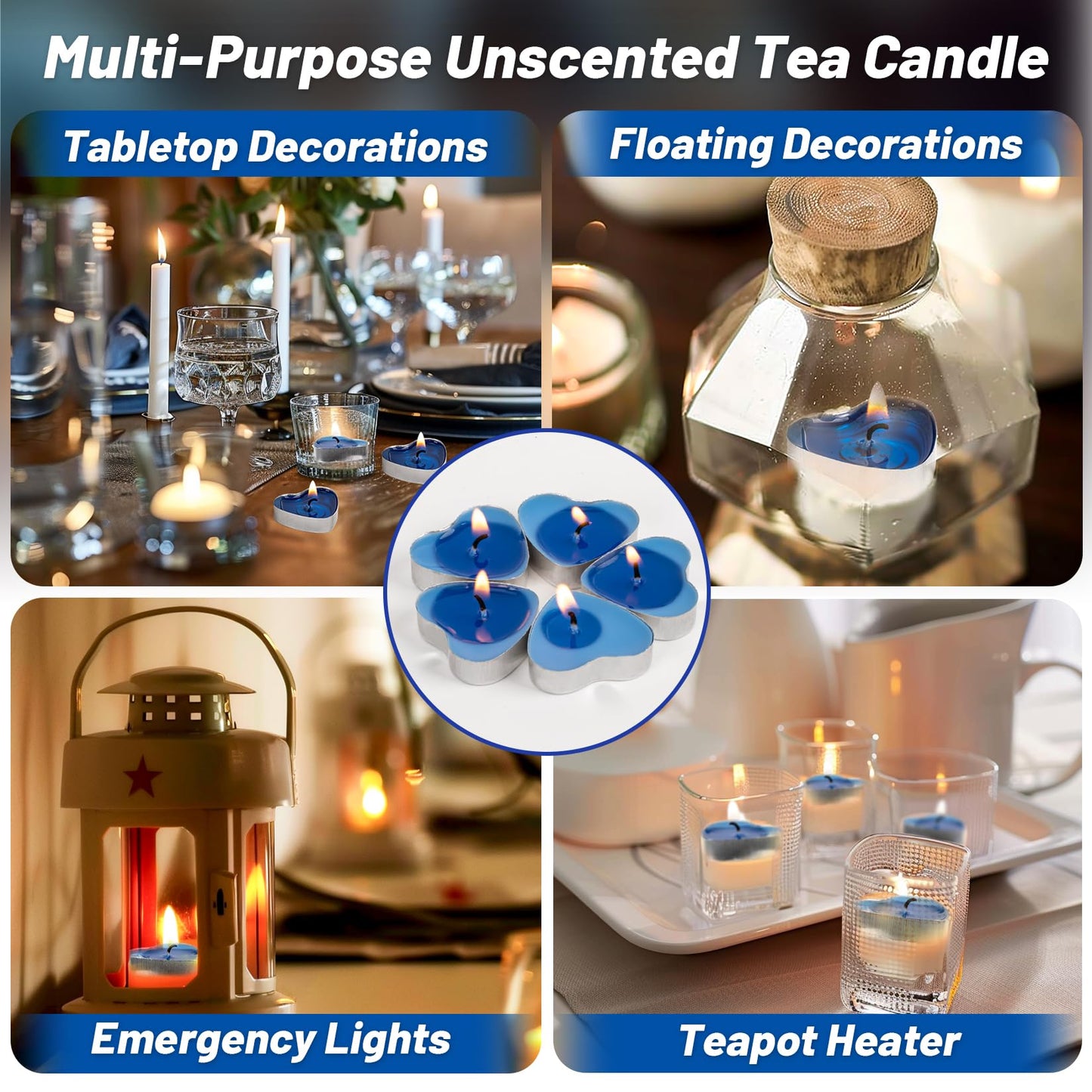 MAQIHAN Tea Lights Candles Set - 30 Pcs Heart Shaped Tealight Candles Smokeless Tea Candle Unscented Soy Candle for Dating, Weddings, Anniversaries(Blue)