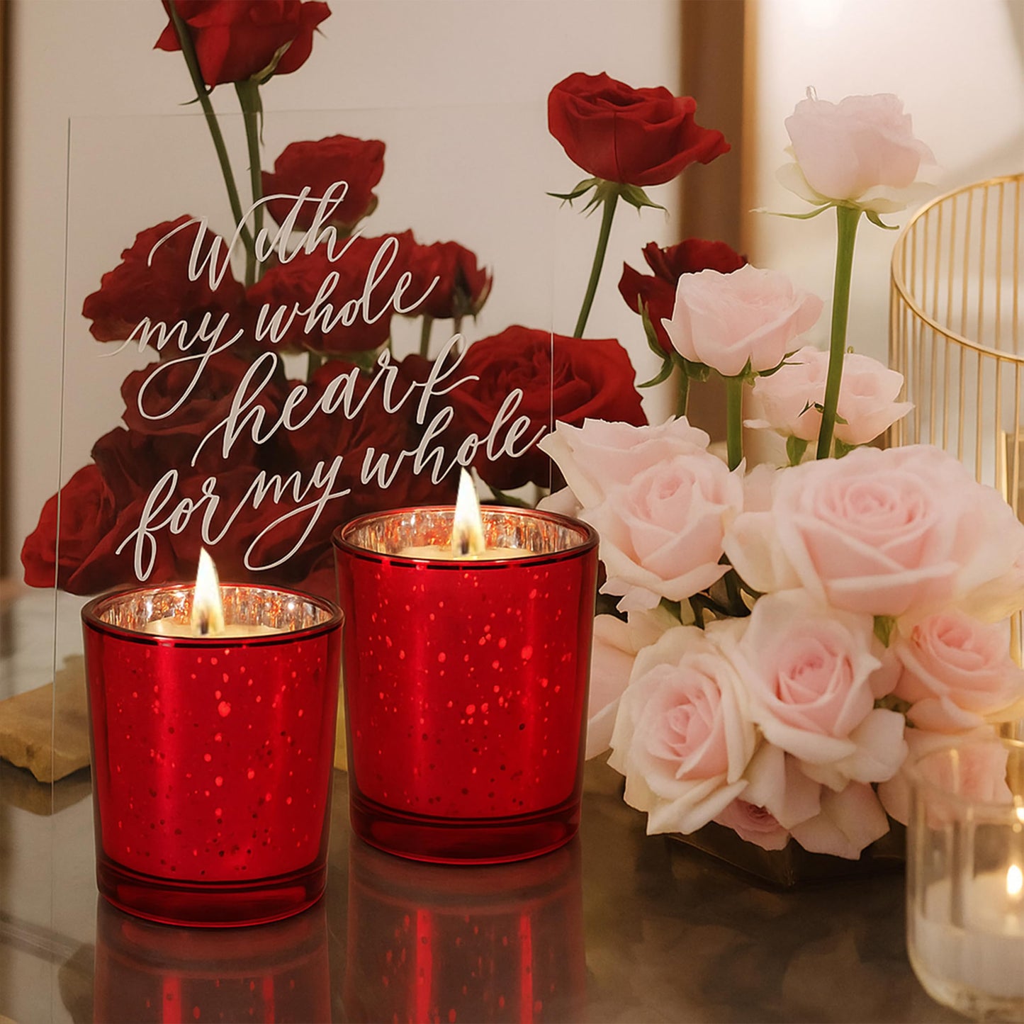 Soft Breeze 24PCS Red Mercury Glass Votive Candle for Wedding, Votive Candle for Christmas and Halloween Decorations,Red