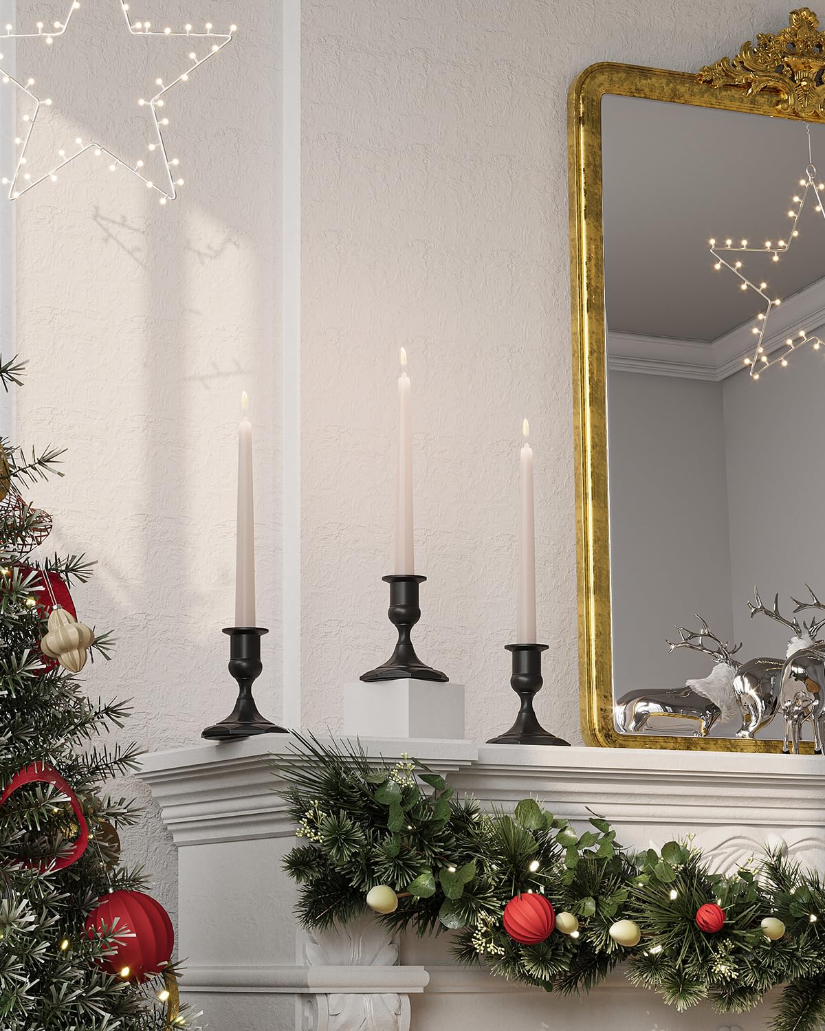 Viuieyid Matte Black Candle Holders Set of 2, Metal Candlestick Holders for Weddings, Dining, Housewarming Taper Candle Holders as Table or Mantel Centerpiece Christmas Candle Stick Holder Decor