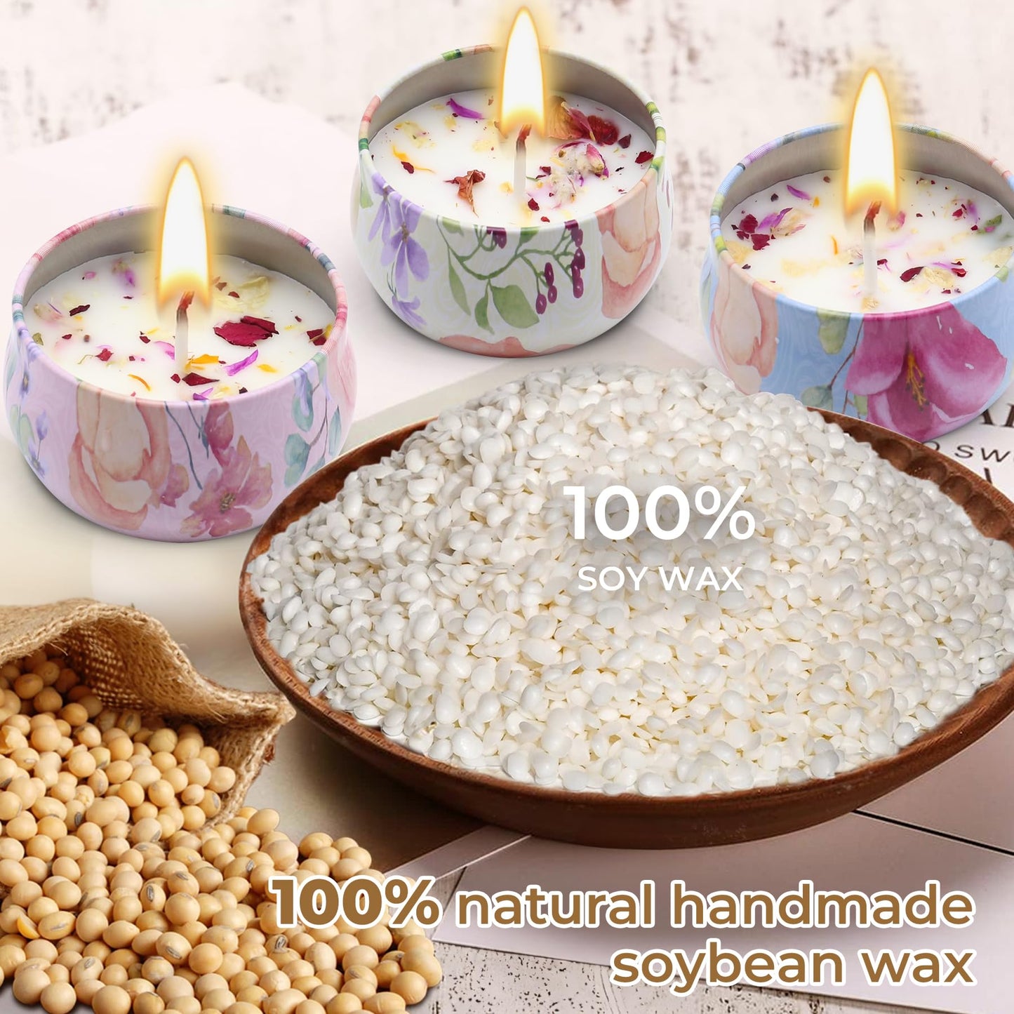 Scented Candles Gift Set for Women 4 Pack Soy Wax Candles with Dried Flowers Reusable Tin Aromatherapy Relaxation Gift for Birthday Mothers Day Valentines Day