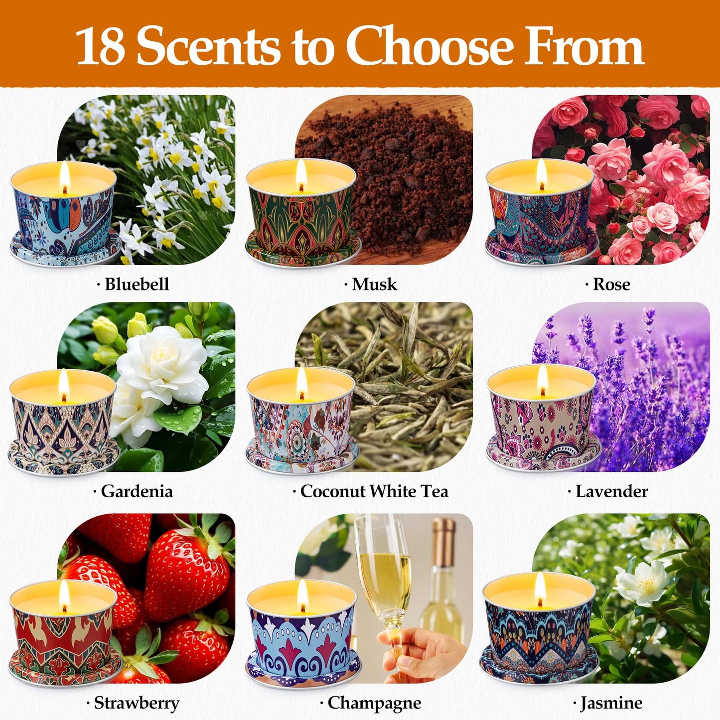 18 Pack Scented Candles Set,Soy Wax Travel Candles Bulk, Long Lasting Aromatherapy Candle Gift Set for Women, Home Fragrance, Mother's Day,Relaxation & Stress Relief