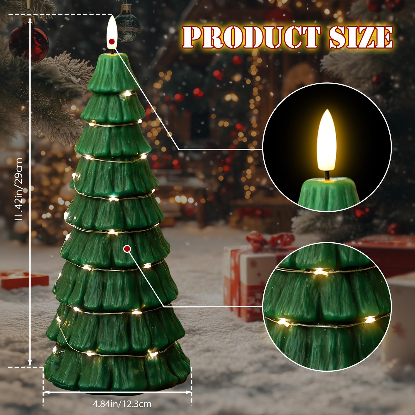 Flameless Christmas Tree Candles with Remote, 3D Flickering Flame Battery Operated LED Candle with Starlight String, Large Electric Tree Candles for Christmas Home Decor, Green
