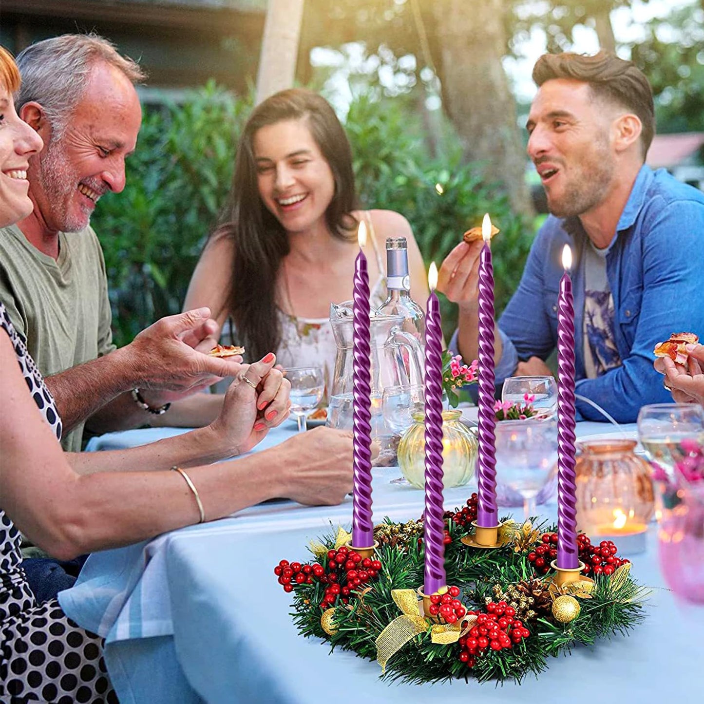 10 Inch Neon Purple Spiral Taper Candles Set for Dinner, Unscented Dripelss Candlesticks for Home Holiday Party Decoration