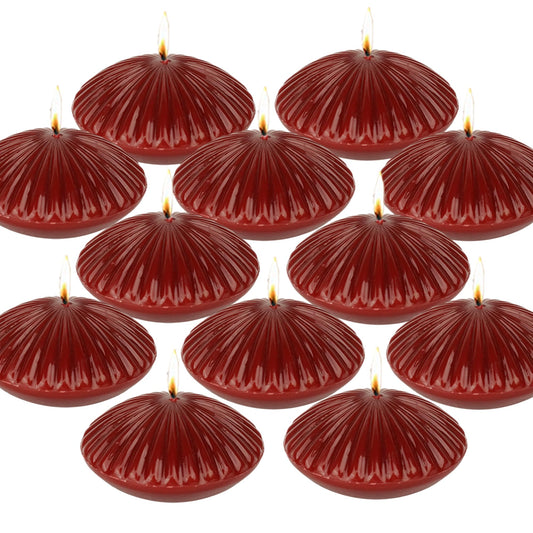 LPUSA 10 Hour Burgundy Floating Candles Large 3"，Unscented Romantic Tealight Ribbed Candles for Cylinder Vases，Centerpieces at Wedding, Party, Pool, Holidays, Set of 12