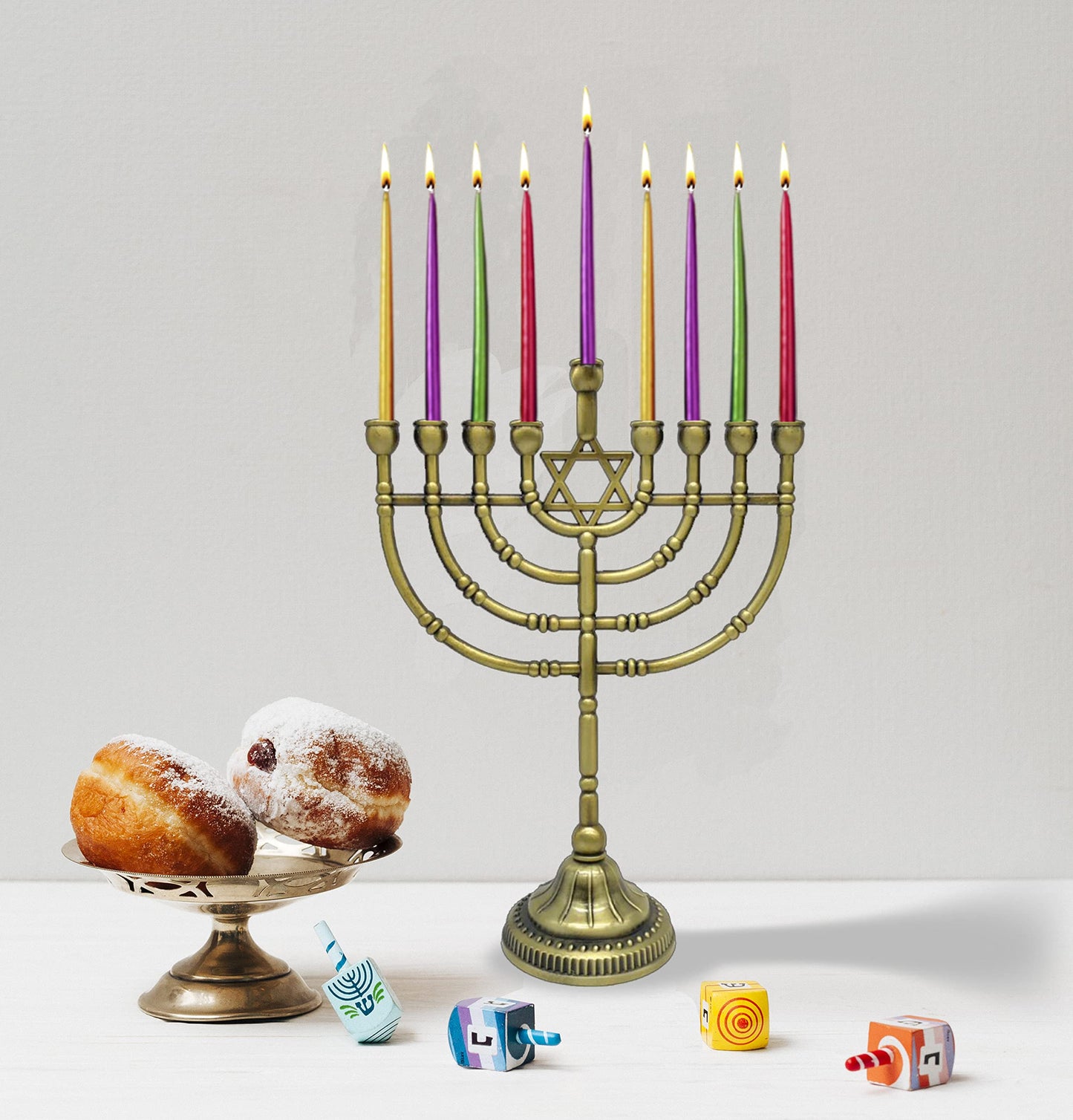 Ner Mitzvah Traditional Bronze Candle Menorah - Chanukah Candles - 9" High