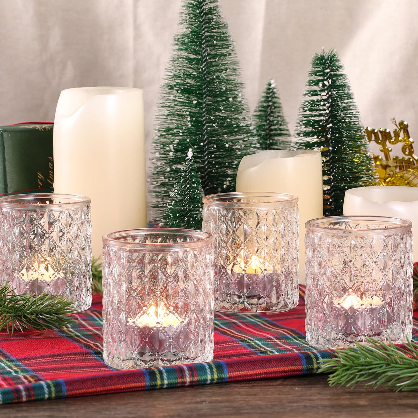 MATAHUM 12 Pcs Large Votive Candle Holders 2.8 * 3.2 inch Clear Tea Light Candle Holders Glass Candle Holder for Bridal Shower, Wedding, Table Centerpiece, Party, Home Decor