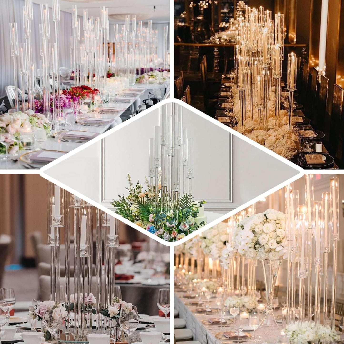 Efavormart 33" Tall - 7 Arms Clear Crystal Cluster Round Candelabra, Pillar Candle Holders with Mirror Base - Perfect for Birthdays, Weddings, Table Decoration, Event Decoration, and Centerpieces