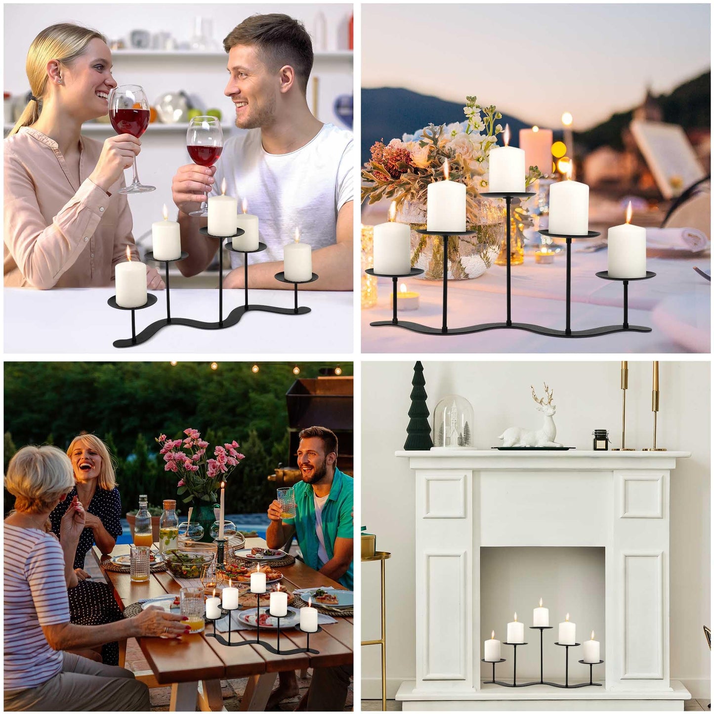 Fireplace Candle Holder for Home Decor: 17 inch Candle Stand for Indoor Dining Living Room - Black Metal Pillar Candelabra for Outdoor Wedding Party - Advent Halloween Christmas