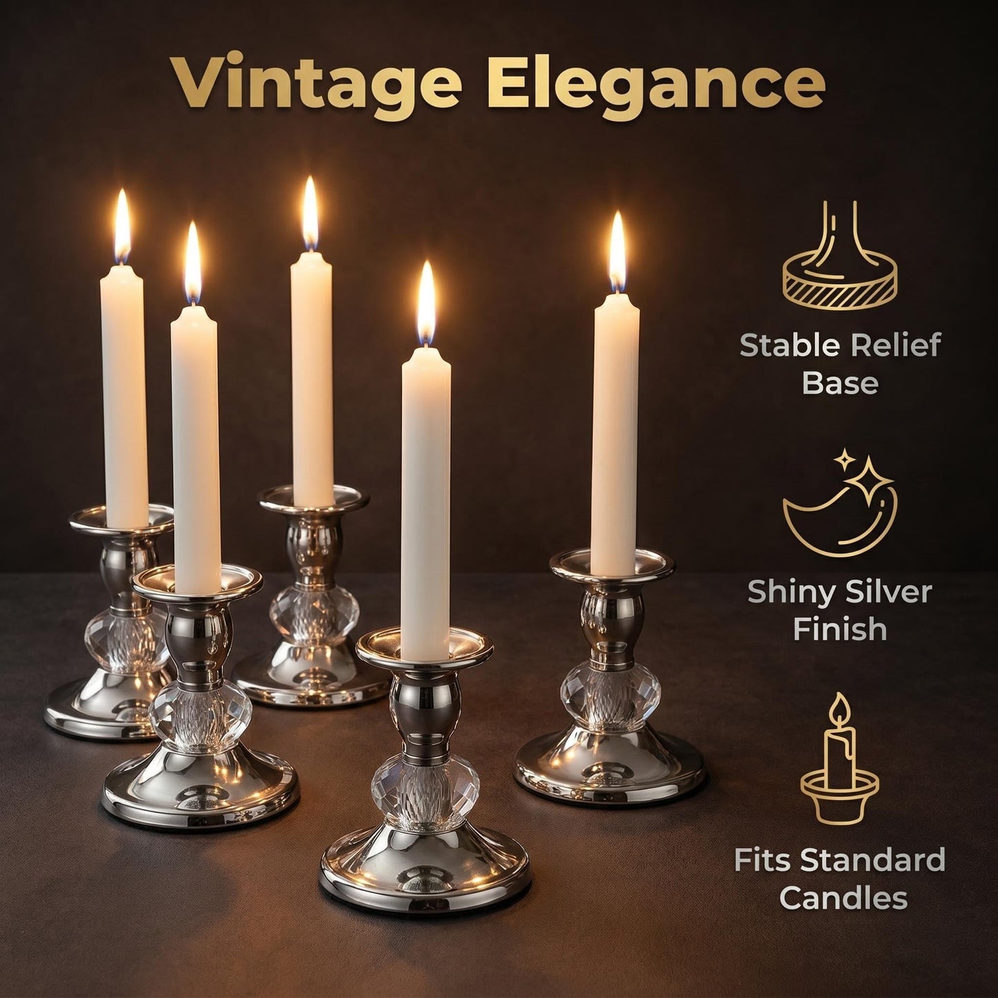 Candlestick Holders Taper Candle Holders, Candle Stick Candle Holder for Table Centerpiece, Wedding Reception, Festive Christmas Mantel Decoration or Home Decor (Silver, 3 Sets(6 Pcs))