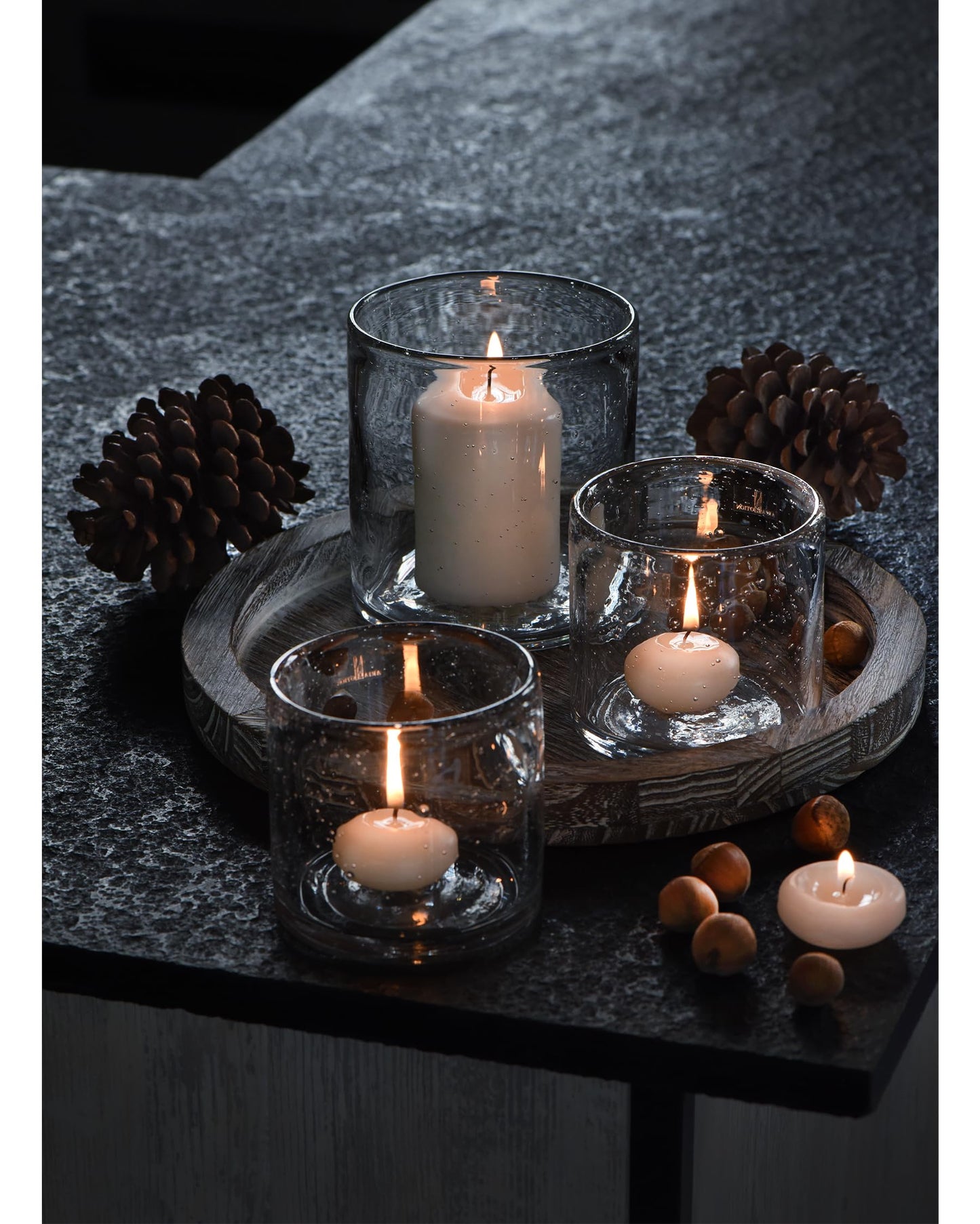 ARIAMOTION Glass Candle Holder Set 3 Clear Seeded Bubbles Modern Farmhouse Centerpieces Coffee Table Rustic Hurricane Cylinders Pillar Votive Tealight