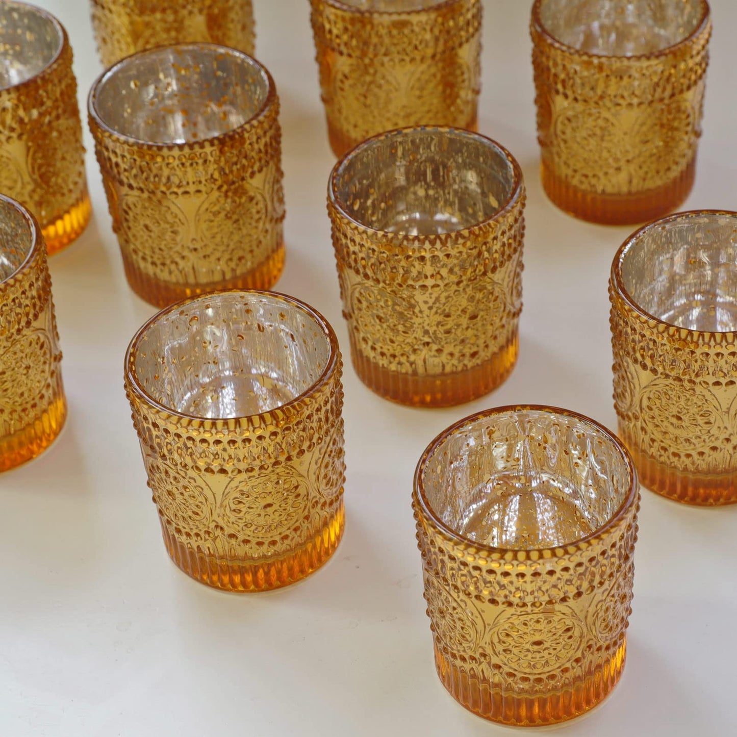 VOHO Gold Votive Candle Holders Set of 12, Gold Candle Holders Bulk for Wedding Table Centerpiece, Mercury Glass Tealight Candle Holder for Home Party Decoration (2.1'' x 2.6'', W/H)