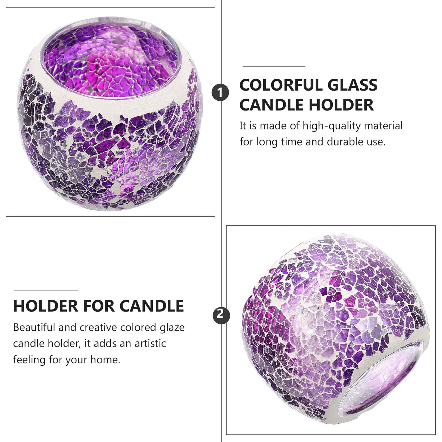 ELEOUTI European Mosaic Glass Candle Stand, Purple Table Candleholder for Romantic Dinner, Decorative Candlestick for Home and Dining Table Decor