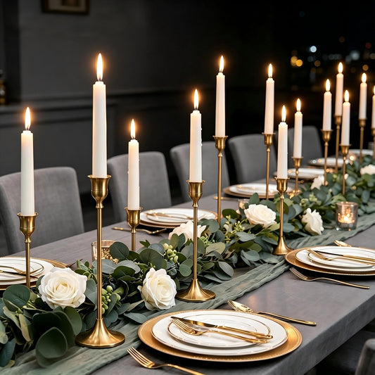 Nuptio Candlestick Candle Holders 30 Pcs Candle Stick Holder Gold Taper Candle Holder Candle Stand for Wedding Party Thanksgiving Halloween Birthday Mantel Baby Shower Table Centerpieces Decor