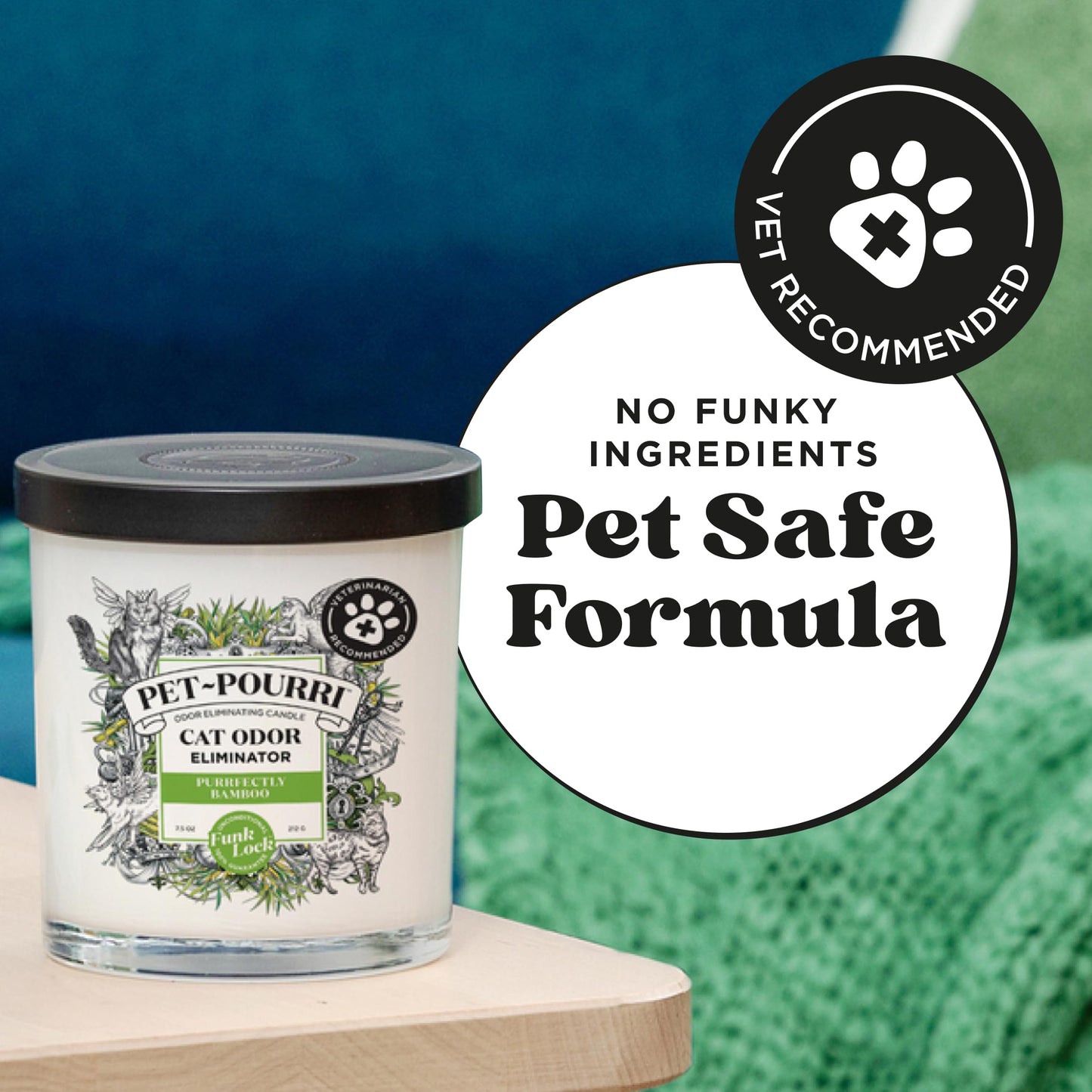 Pet-Pourri Purrfectly Bamboo Cat Deodorizer Candle – Cat Safe Plant Based Ingredients & Wax – Vet Approved – Aromatherapy & Air Freshener for Kitty Odor – Scented with Bamboo, Jasmine & Pear
