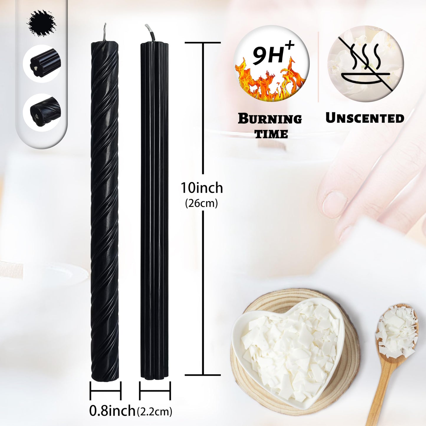 Dripless Black Spiral Taper Candles Smokeless Long Lasting Burn10 Inch Roman Column Candlesticks for Home Décor Holiday Party Romantic Evenings