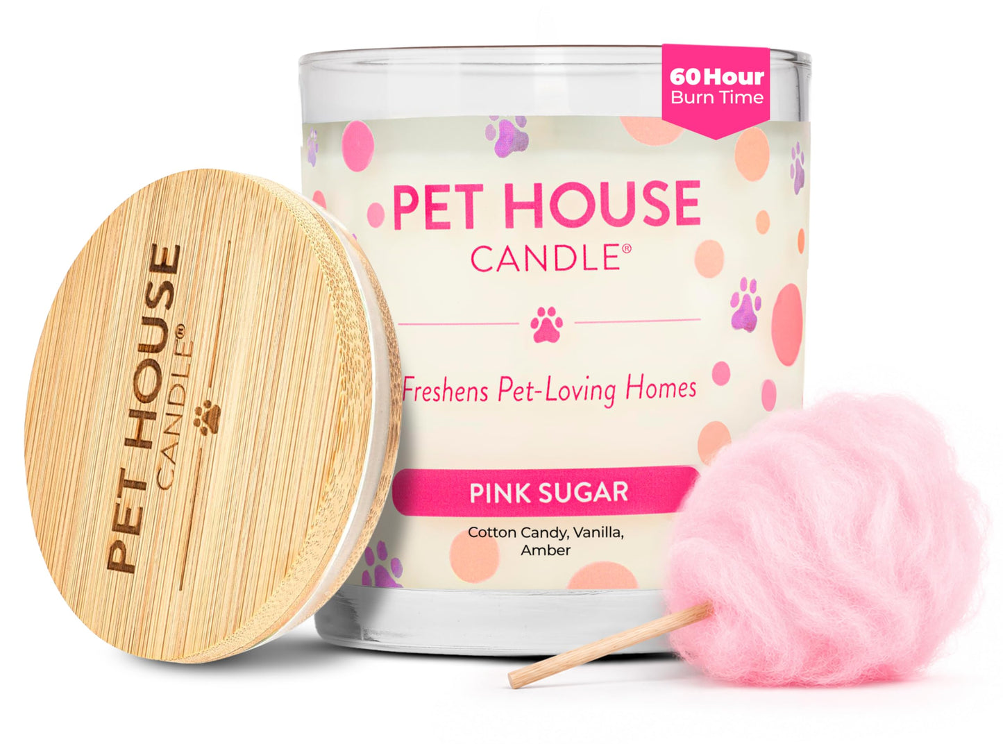 Pet House Candles, Scented Candles for Pet Homes, Natural Plant-Based, 60 Hour Burn Time - Pink Sugar, 9 oz