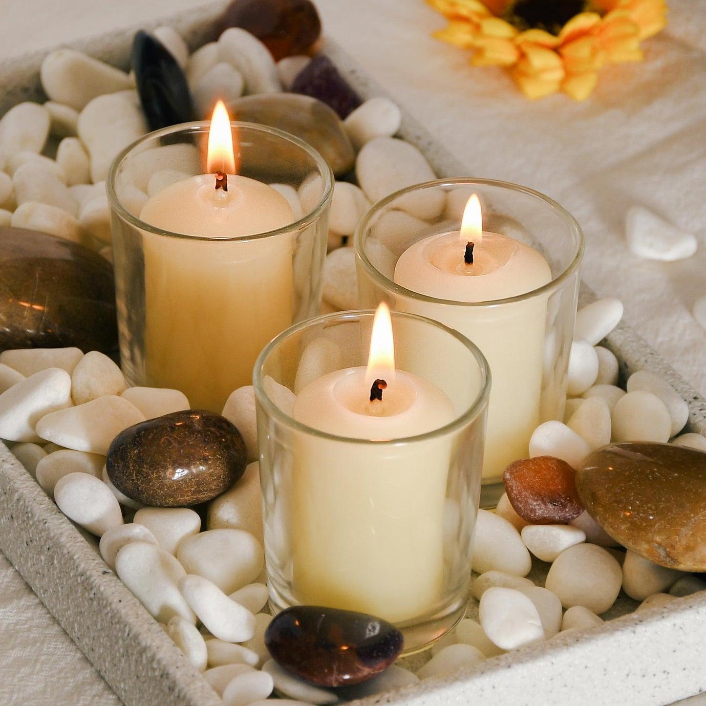 Natural Beeswax Long Burning Unscented 9 Hours Smokeless Pure Beeswax Votive Candles, 16-Pack 1.37 x 1.85 Inches for Wedding, Birthday, Prayers, Relax