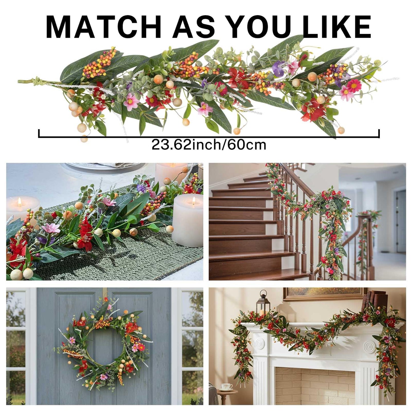 MOYEE Summer Candle Holder Centerpieces for Tables,Candle Ring, Black Metal Candlestick with an Artificial Wreath 14 in Versatile Dining Table Centrepiece (Autumn-Themed Flower and Fruit Wreath)