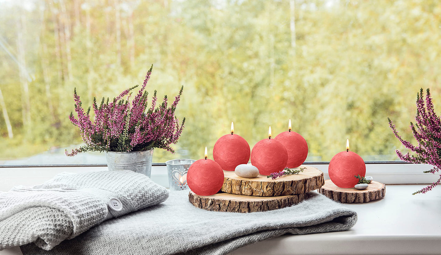 BOLSIUS 3 Pack Blossom Pink Rustic Ball Pillar Candles - 3 Inch - Premium European Quality - Includes Natural Plant-Based Wax - Unscented Dripless Smokeless 25 Hour Party Décor Candles