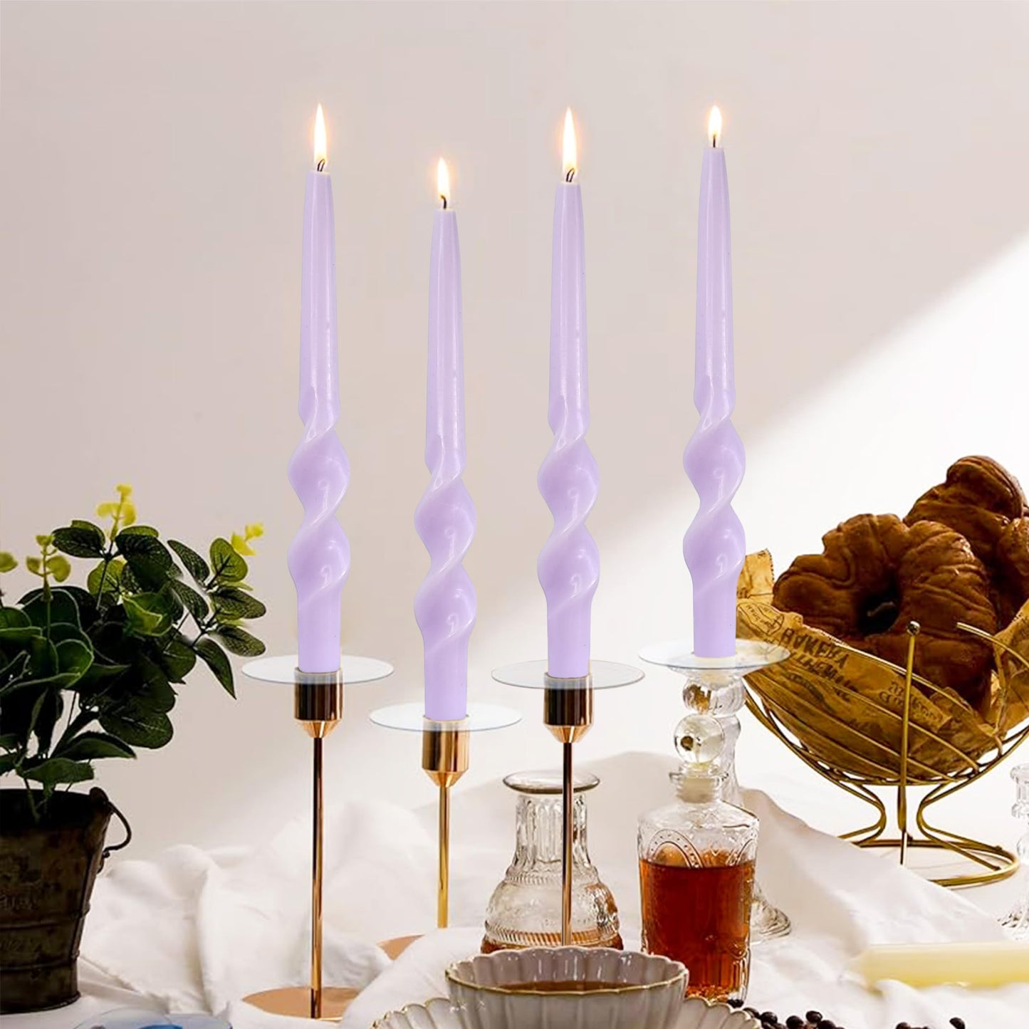 Purple Taper Candles 10inches Spiral Taper Candles Purple Long Twisted Candlesticks Smokeless Unscented Candle Stick Dinner Tall Candle for Christmas advent Home Décor Weddings Festive Seasons Holiday