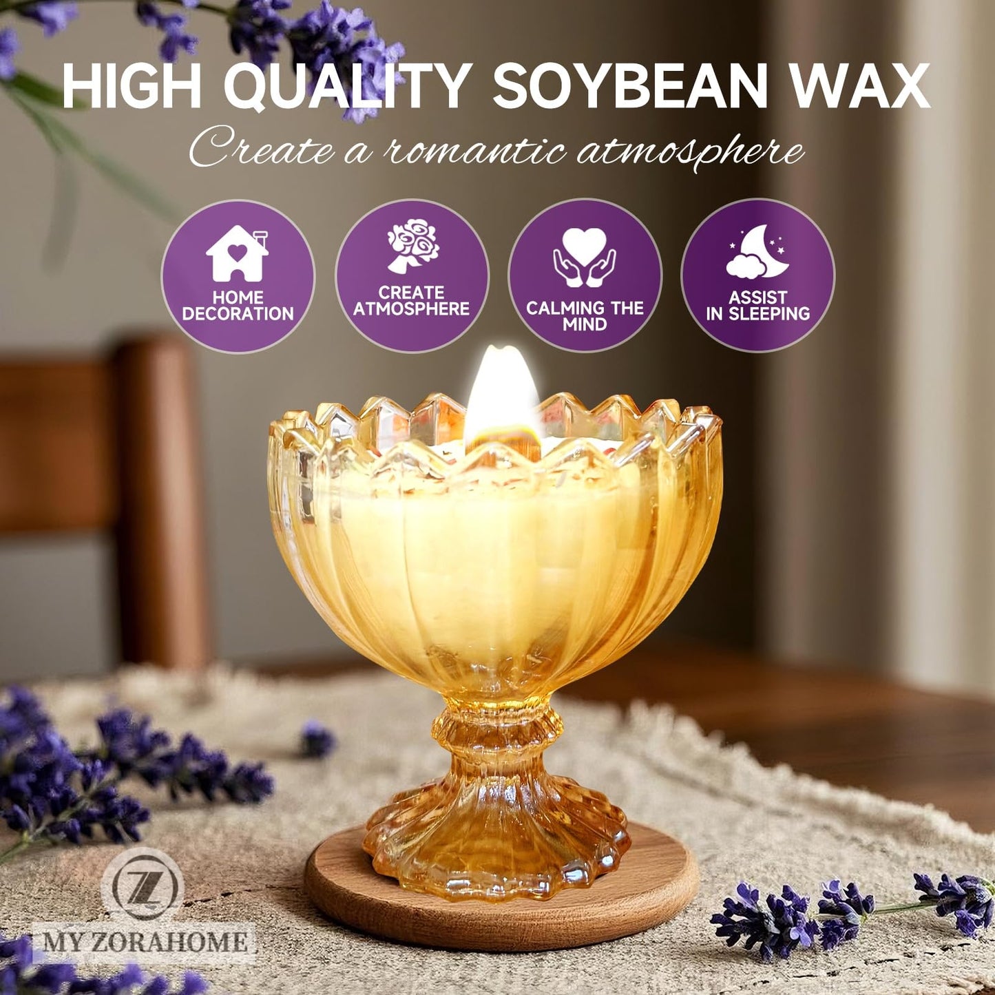 Joo Sko Petal Shape Soy Wax Lavender Scented Candle, Aromatherapy Jar Candles for Home Scented or As a Christmas Holiday Candle Gift for Your Lover(7OZ/48Hours Burning)