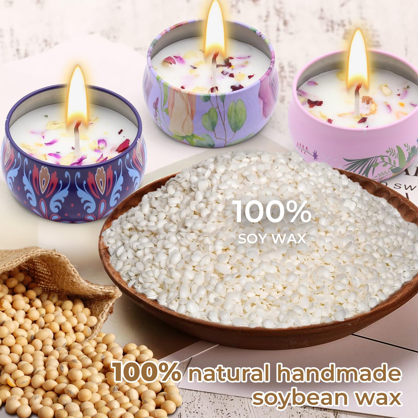 Scented Candles Gift Set for Women 4 Pack Soy Wax Candles with Dried Flowers Reusable Tin Aromatherapy Relaxation Gift for Birthday Mothers Day Valentines Day