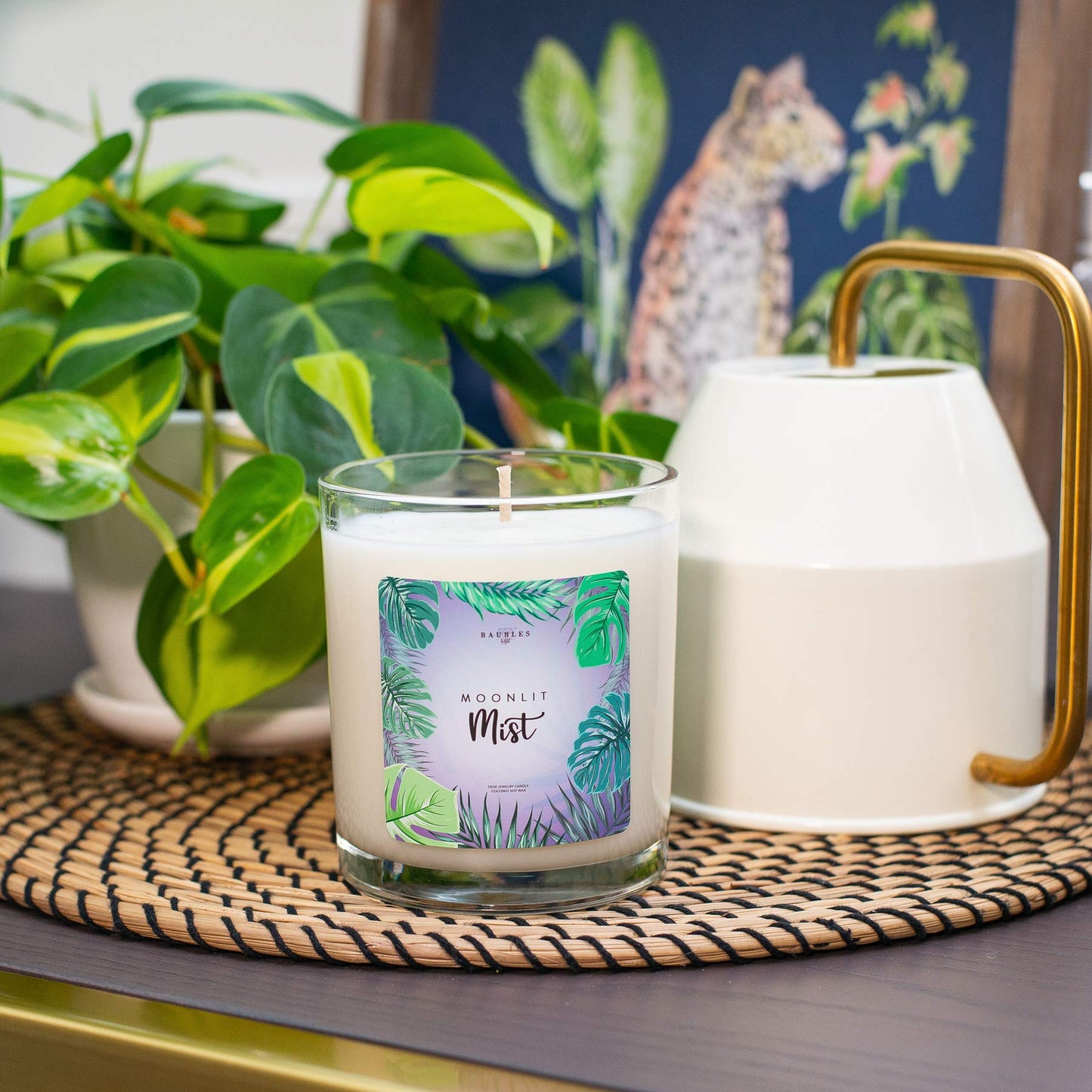 Kate Bissett Baubles Moonlit Mist Scented Premium Candle and Jewelry with Surprise Earring Inside | 10 oz Large Candle | Made in USA | Parrafin Free