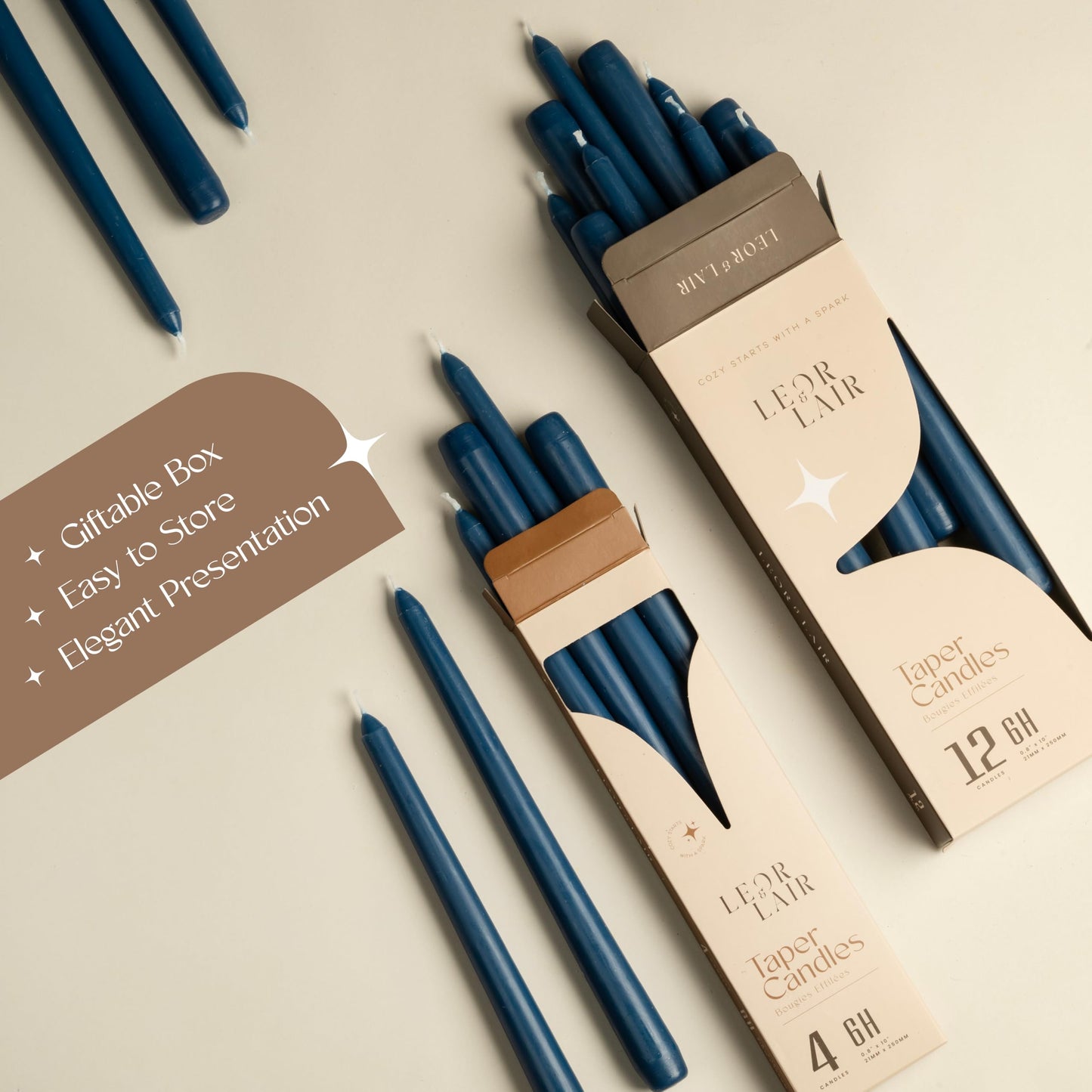 Leor & Lair Blue Taper Candles - 12 Pack 10" Blue Candlesticks - Unscented Long Burning Candle Sticks for Winter, July 4th Decoration, Dinner, Hanukkah, Weddings, Restaurants & Events