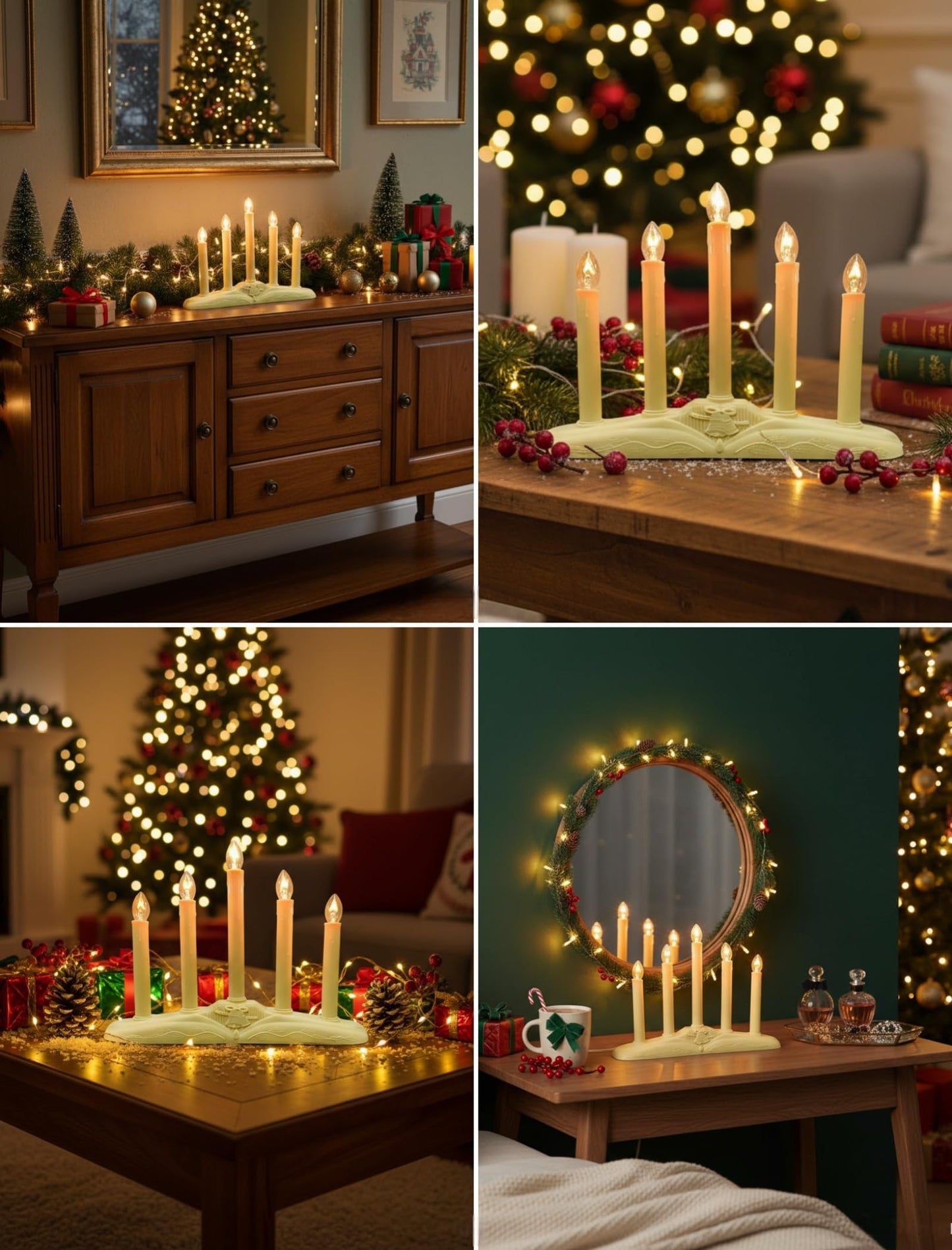 Pallerina Window Candles for Christmas, Battery Operated or Electric LED Flameless Taper Candlesticks with Timer and Sensor for Holiday Home Window Decoration, Ivory Base, 5-Light Set