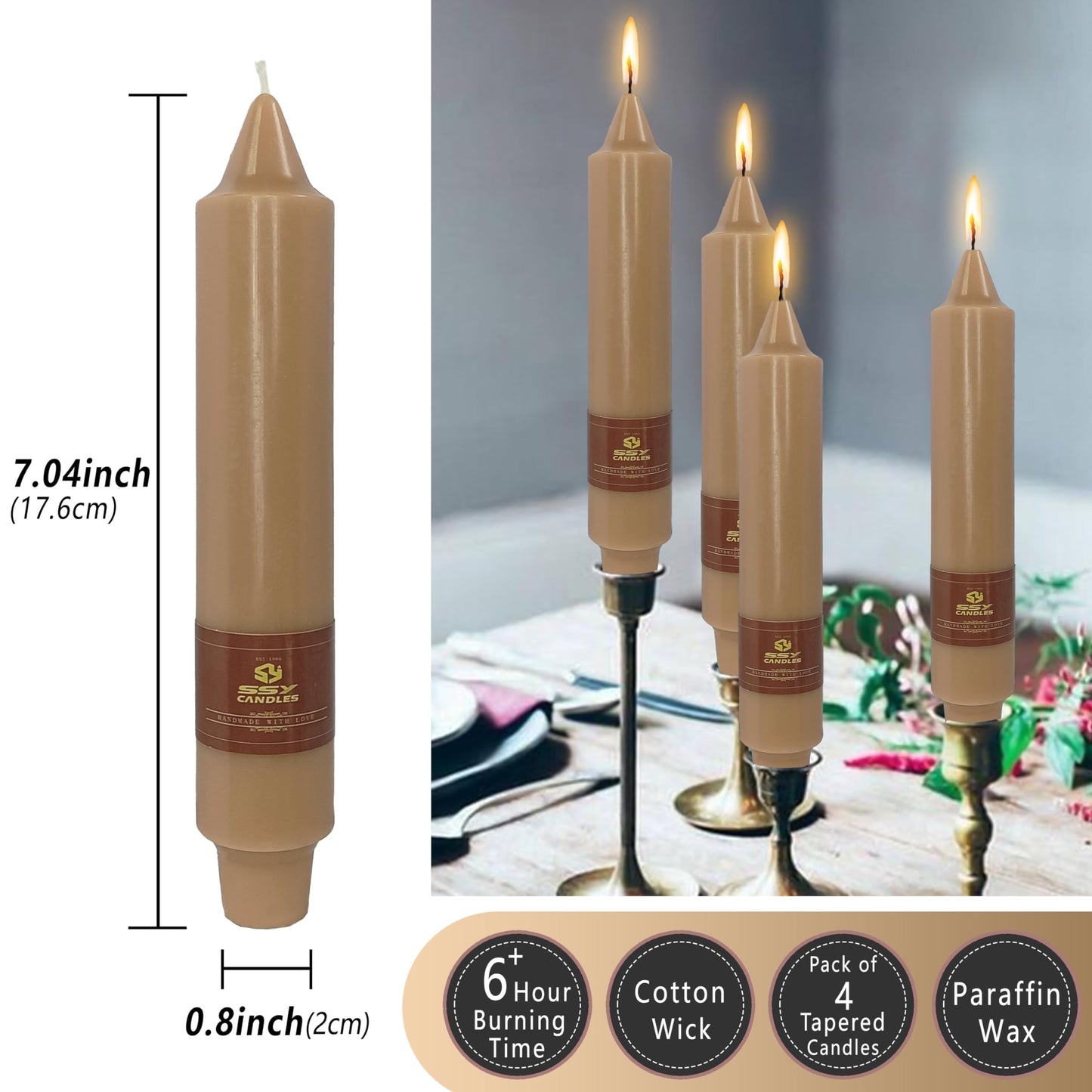 Taper Candle Smokeless Brown Tapered Candles 7 INCH Unscented Candle Sticks Cute Odorless Candles Easter Taper Candlestick for Home Dinner Wedding Party Women